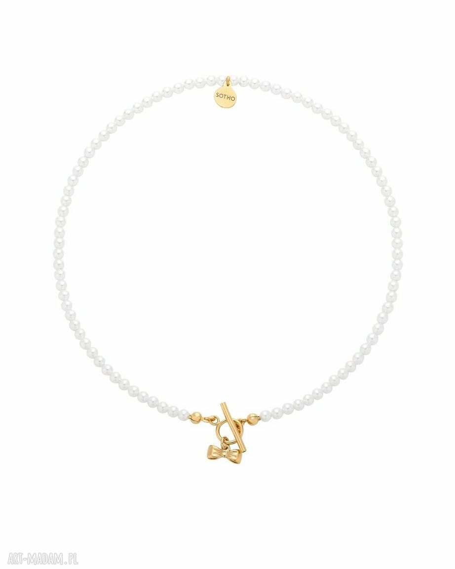 Złoty naszyjnik z białymi perłami Swarovski - kolardka