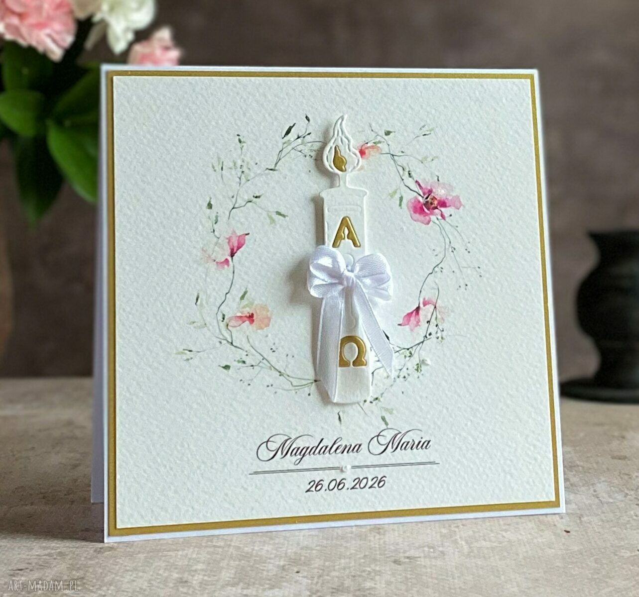 Personalizowana kartka na Chrzest w ozdobnej kopercie 73a