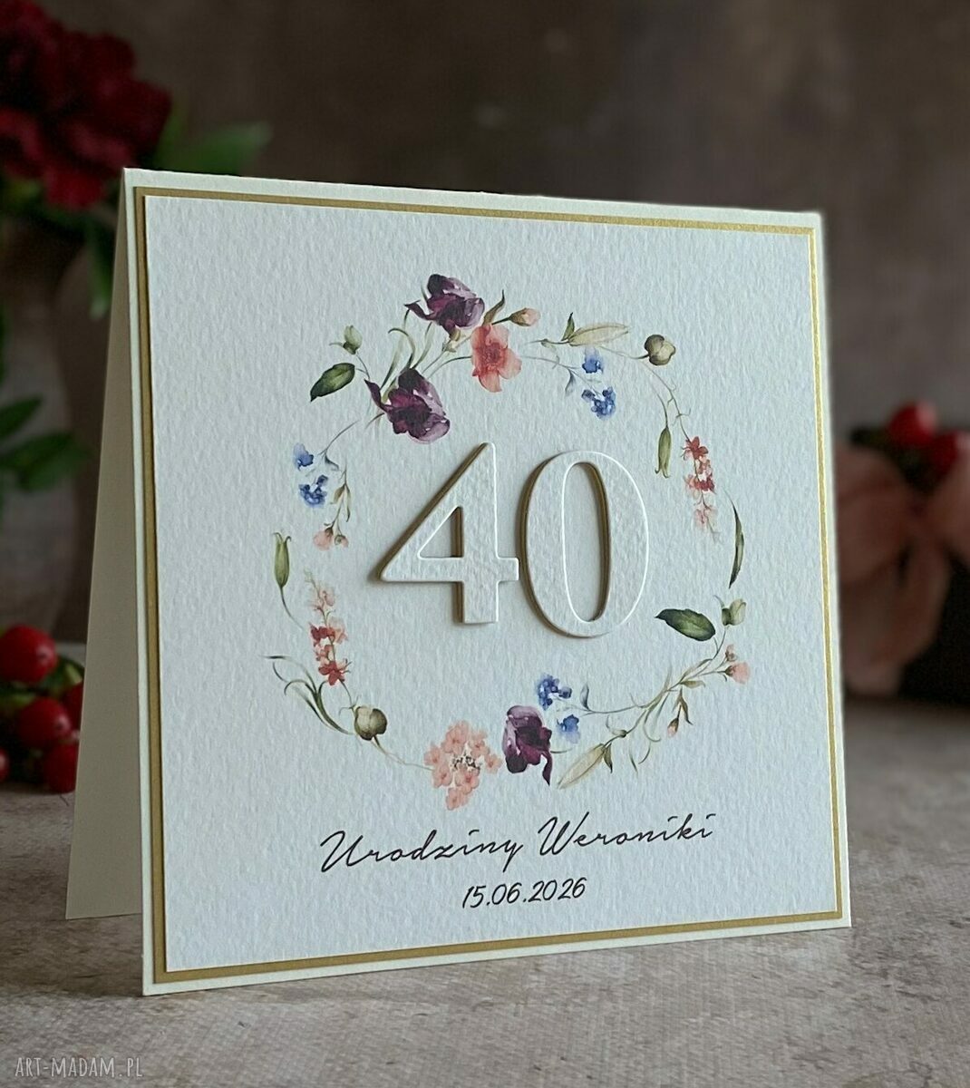 Personalizowana kartka na 40. urodziny w bieli i złocie - BH 70a