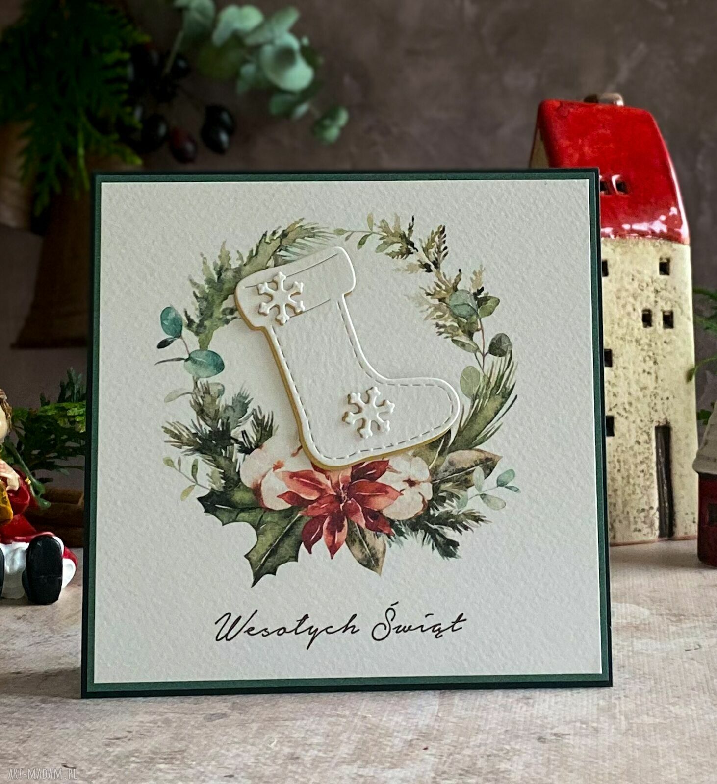 Personalizowana kartka na Boże Narodzenie BN 22E - ręcznie robiona 14x14 cm