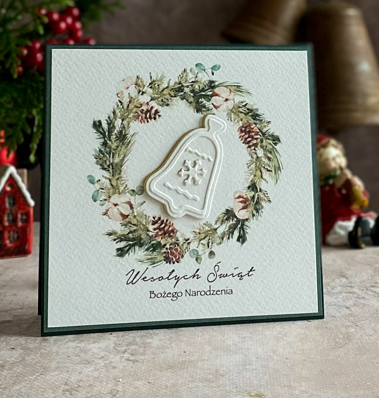 Personalizowana kartka na Boże Narodzenie BN 24A - elegancki wiankowy rękodzieł