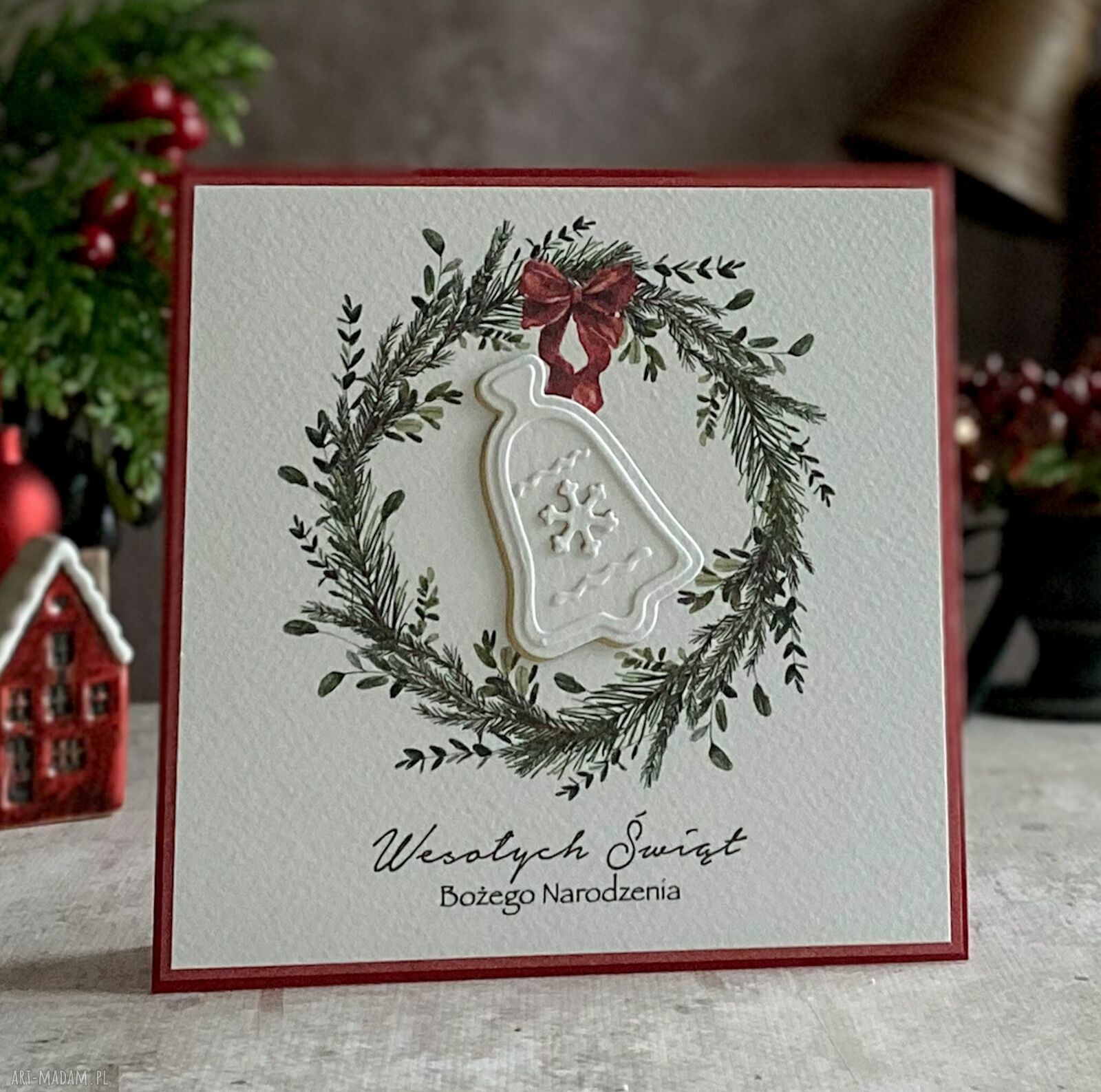 Personalizowana kartka na Boże Narodzenie BN 28A - ręcznie robiona z kopertą 14x14 cm