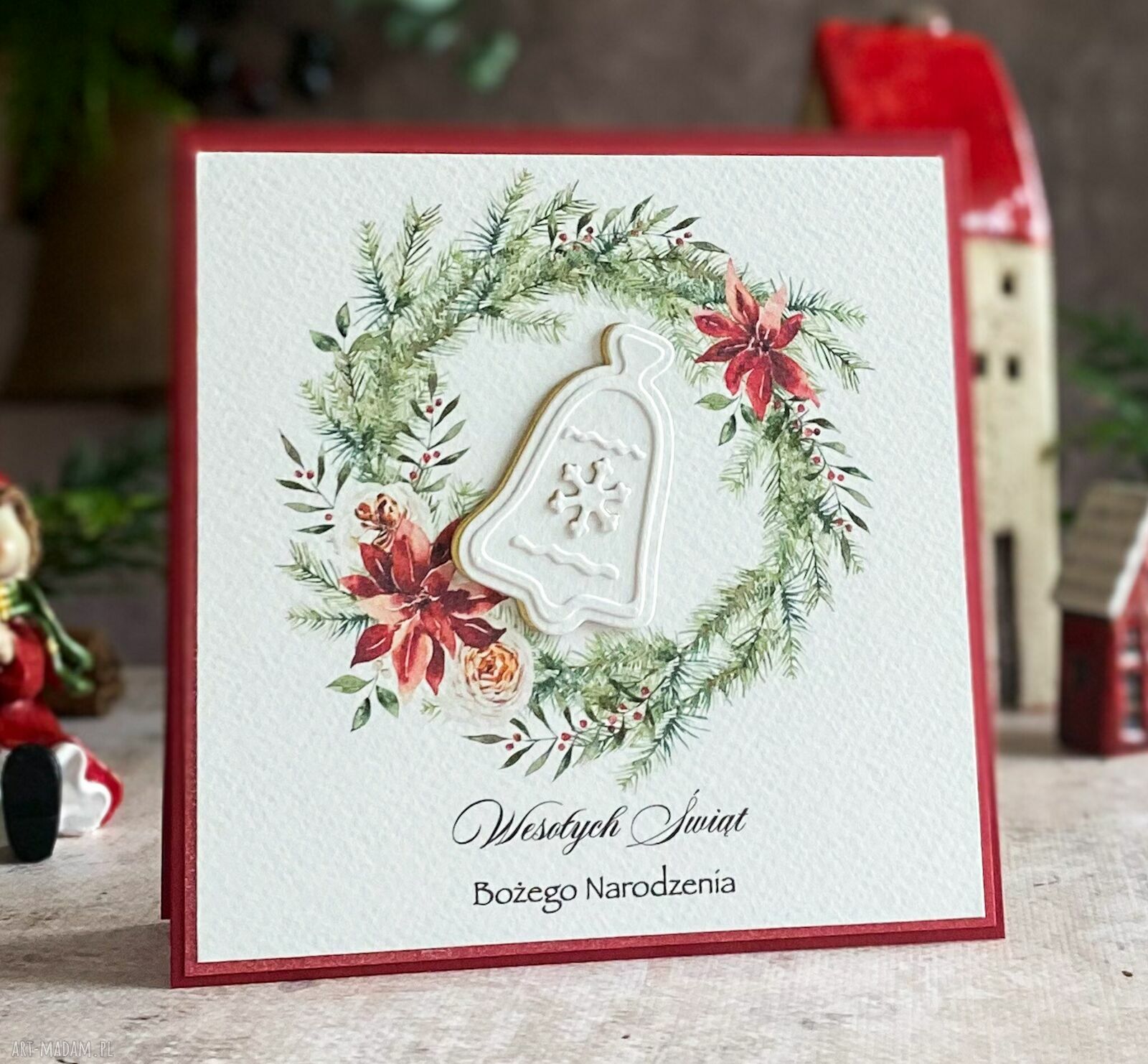 Personalizowana kartka na Boże Narodzenie BN 8B - świąteczna czerwień, 14x14 cm