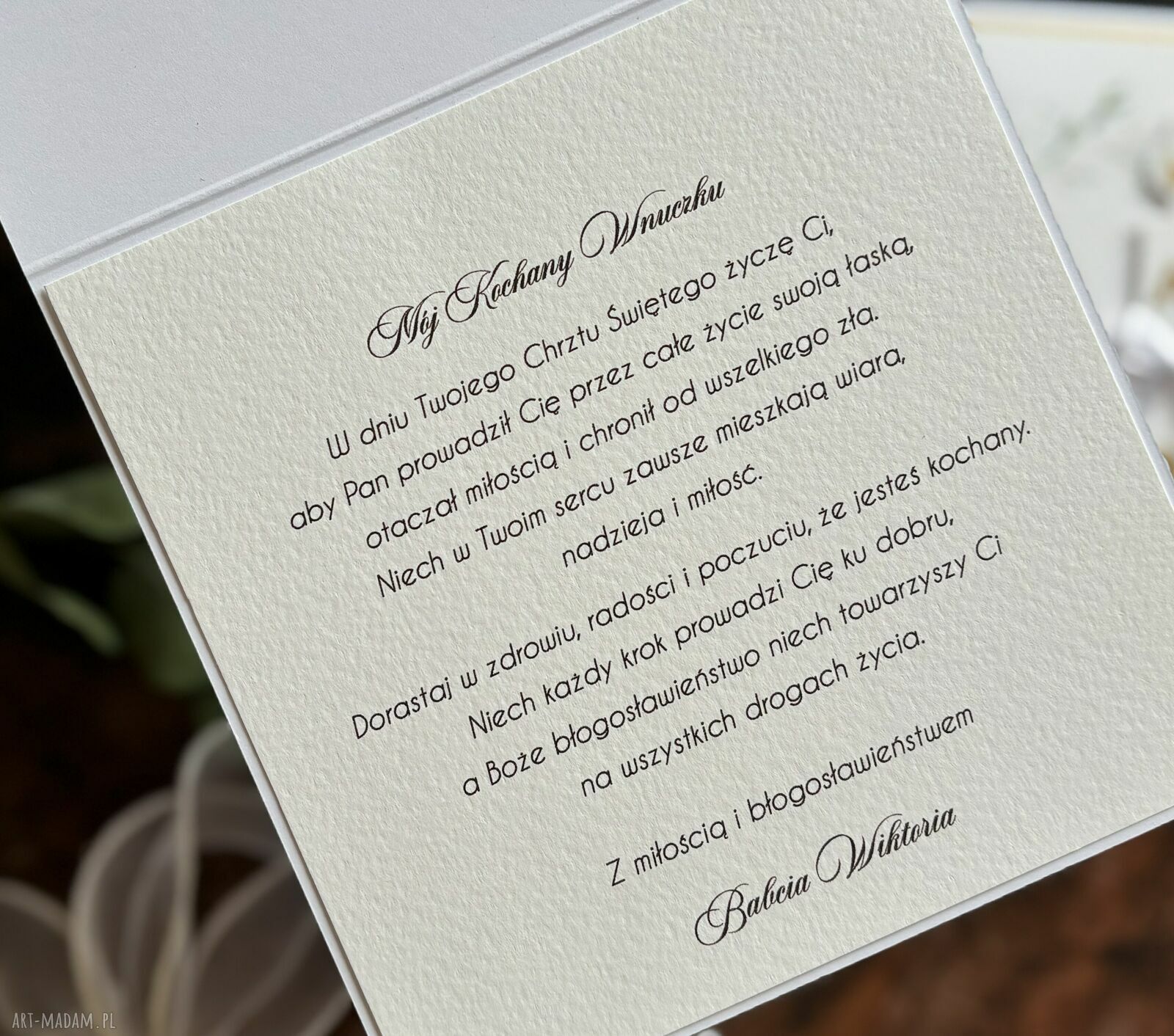 Personalizowana kartka na chrzest chłopca w ozdobnej kopercie