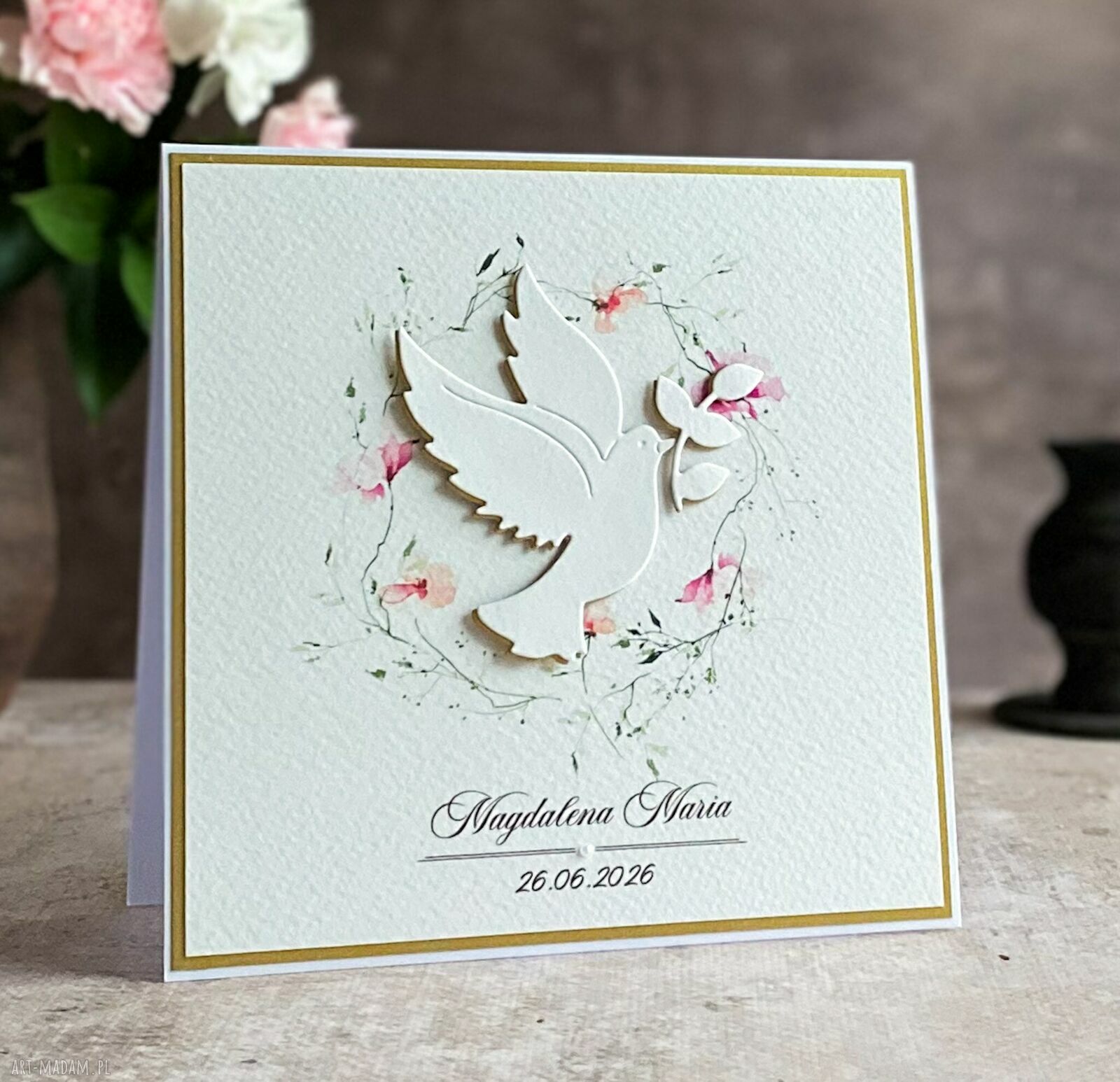 Personalizowana kartka na chrzest w ozdobnej kopercie 73