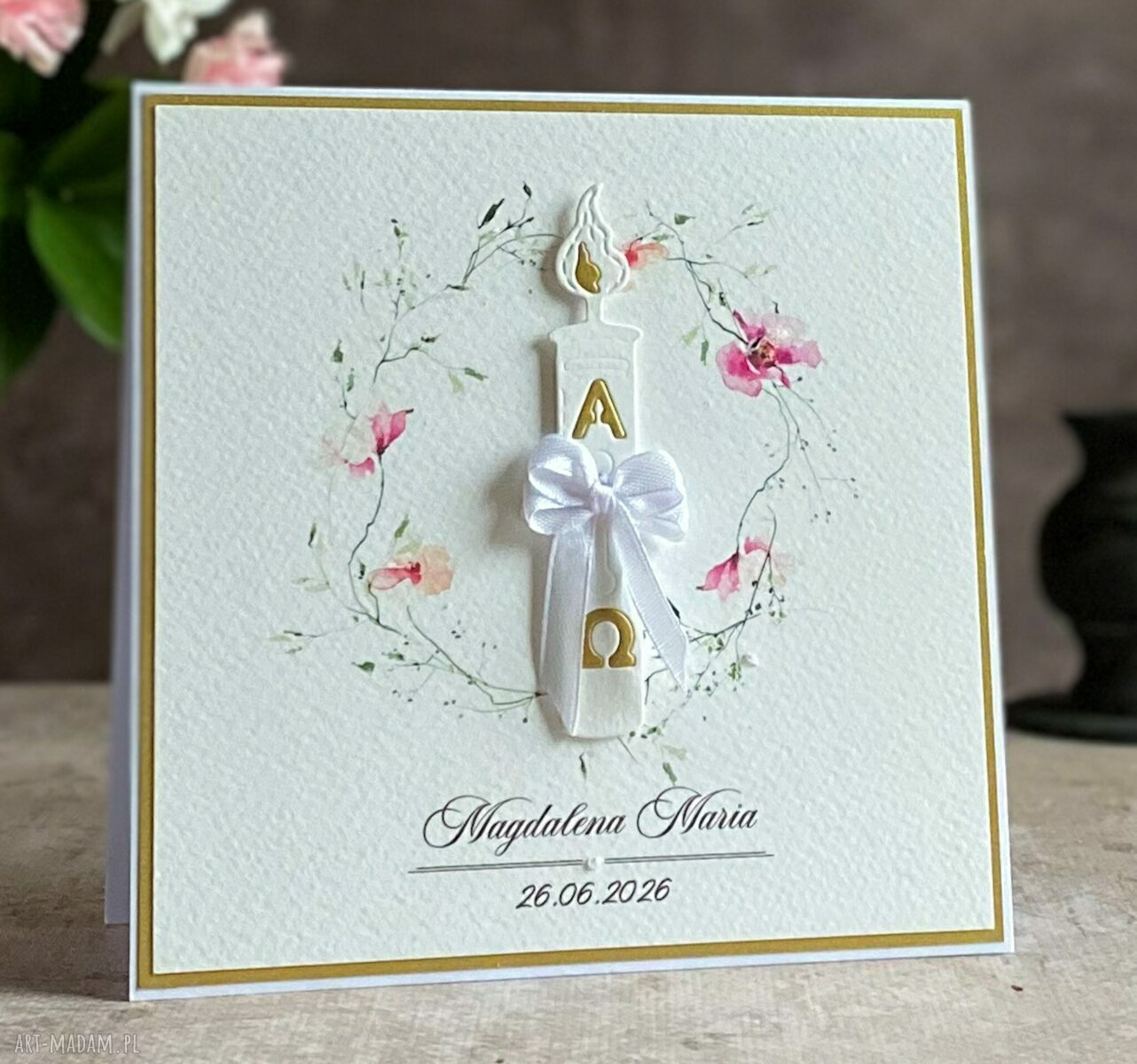 Personalizowana kartka na Chrzest w ozdobnej kopercie 73a