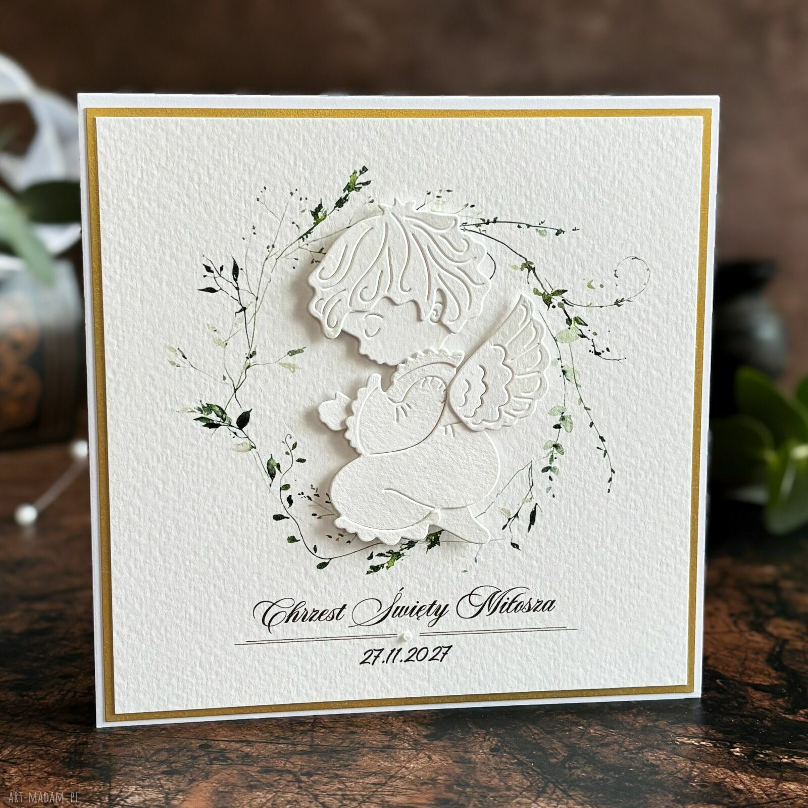 Personalizowana kartka na chrzest chłopca w ozdobnej kopercie