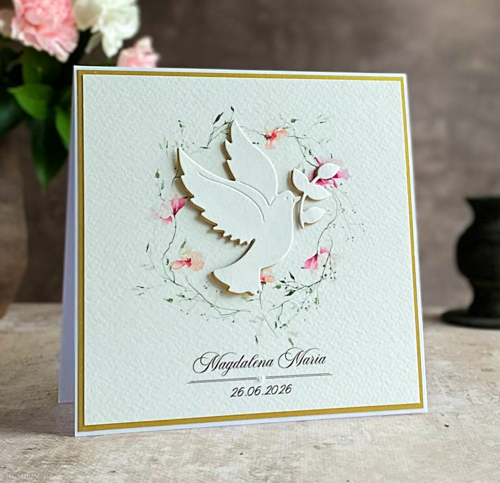 Personalizowana kartka na chrzest w ozdobnej kopercie 73