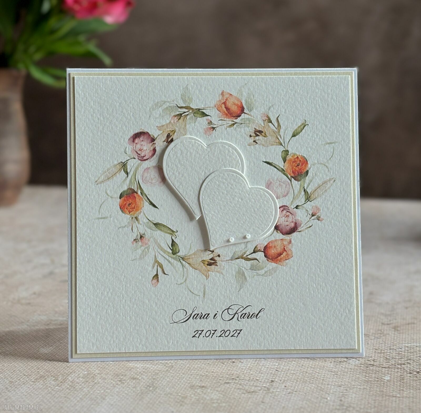 Personalizowana kartka ślubna z kopertą - pastelowa linia PASTELLE