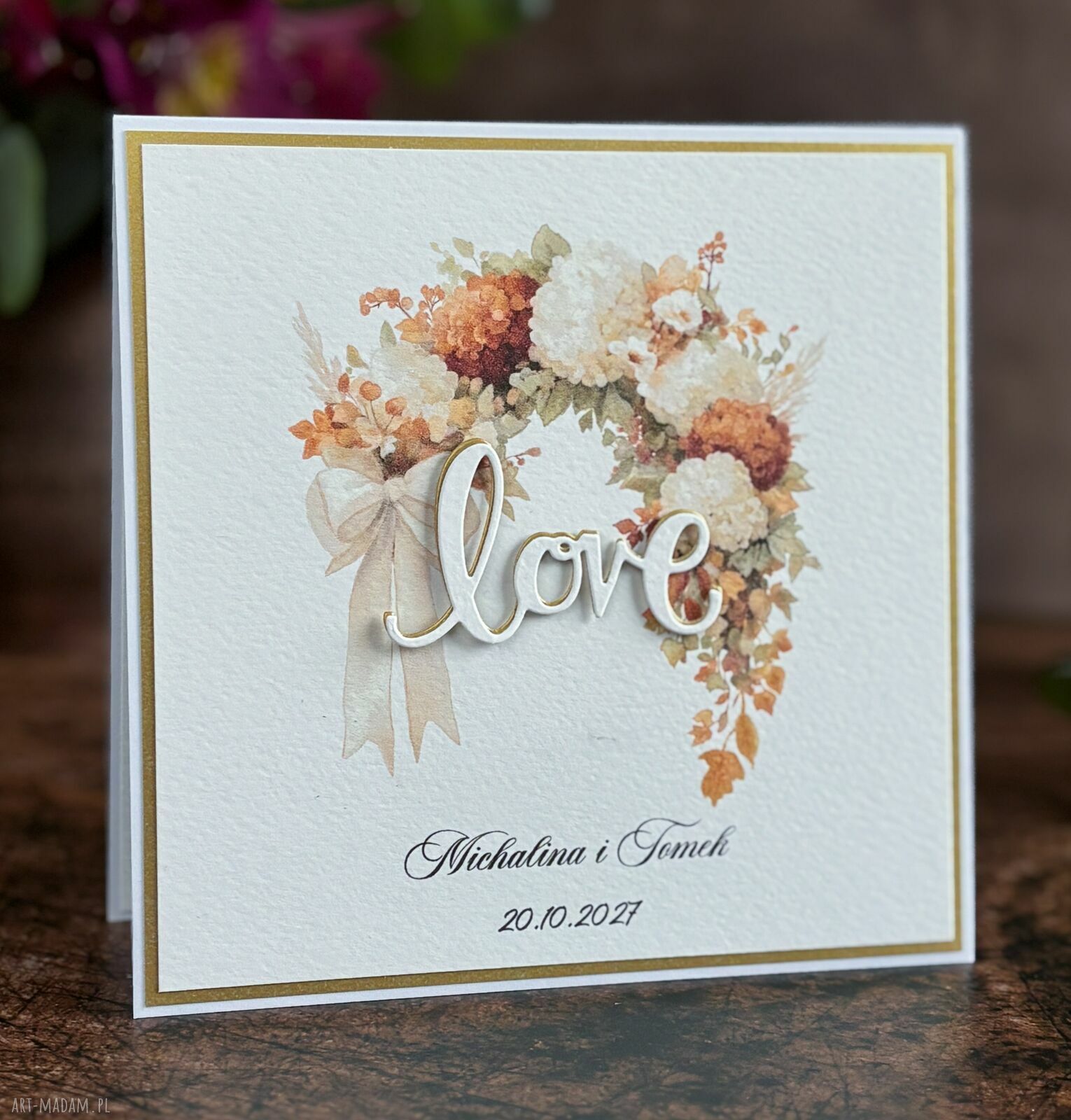 Personalizowana kartka ślubna Love z ozdobną kopertą