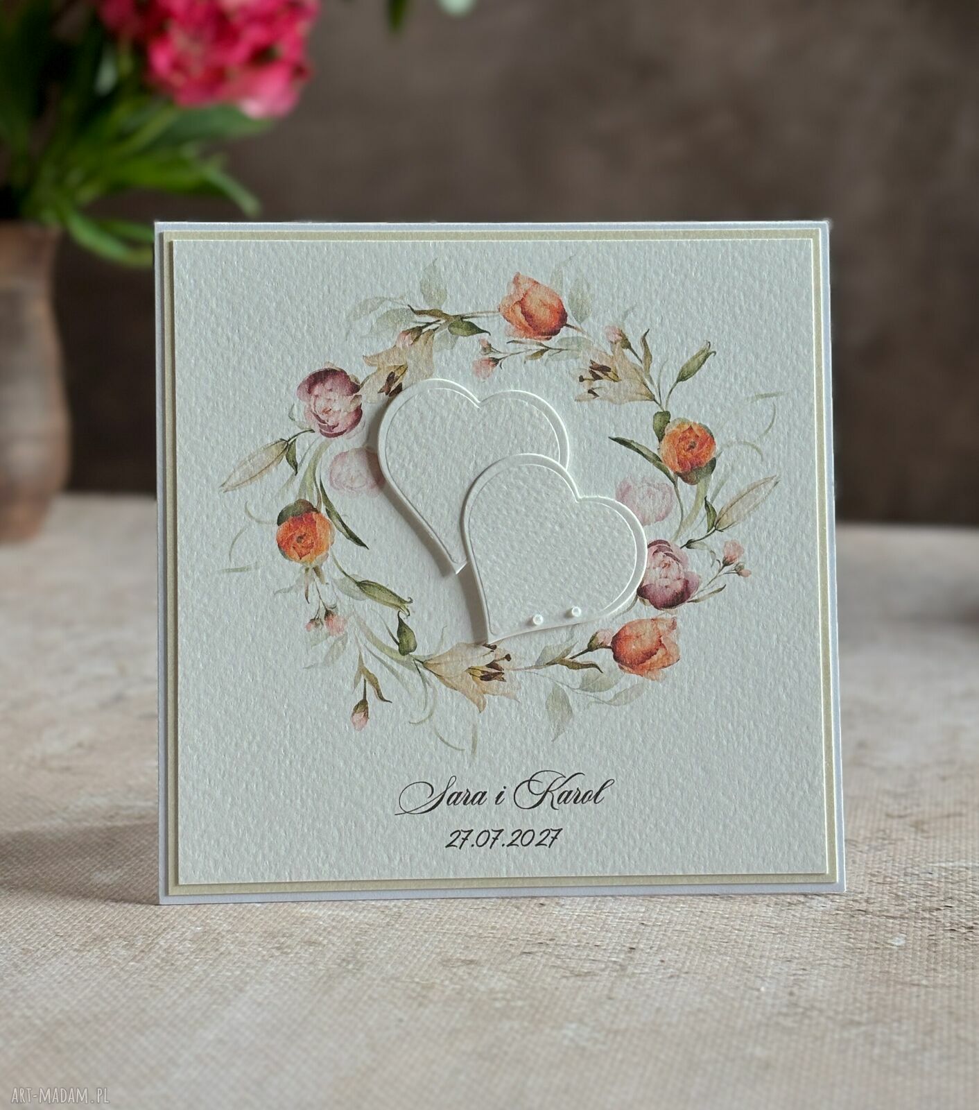 Personalizowana kartka ślubna z kopertą - pastelowa linia PASTELLE