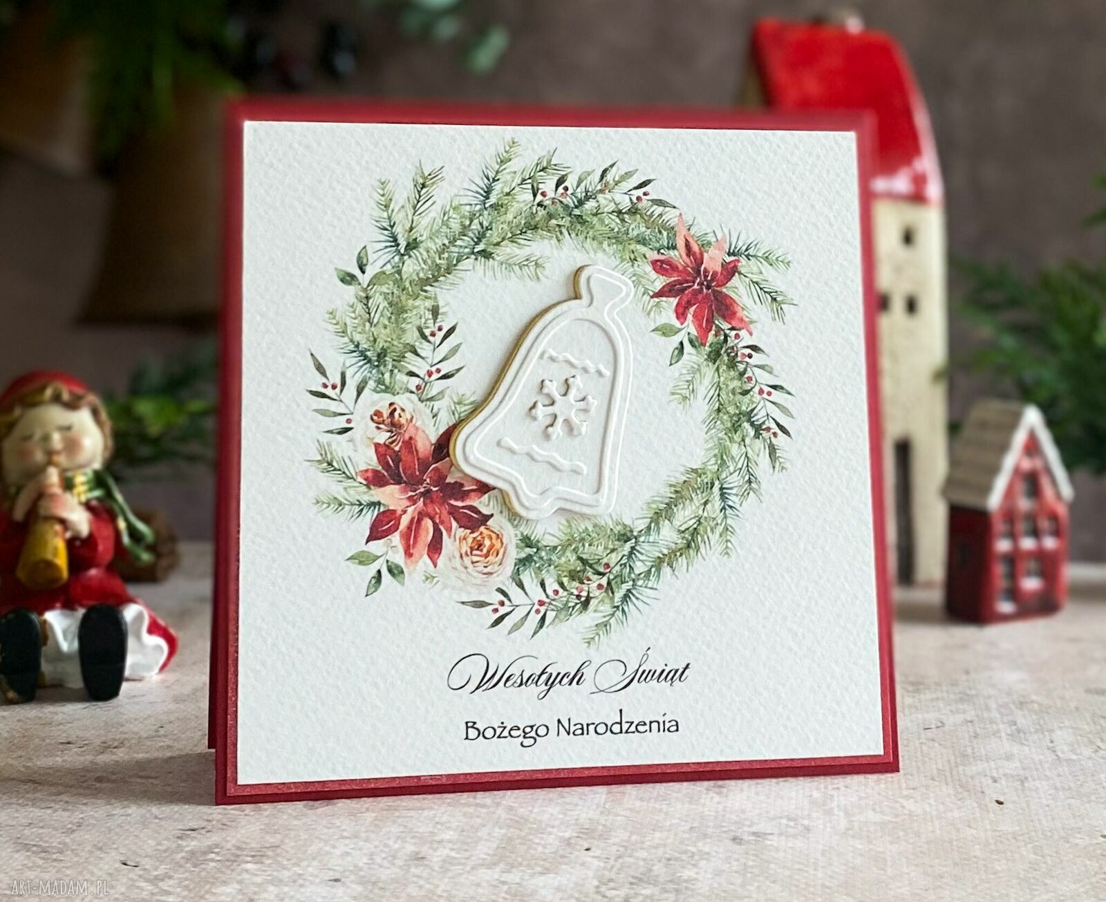 Personalizowana kartka na Boże Narodzenie BN 8B - świąteczna czerwień, 14x14 cm
