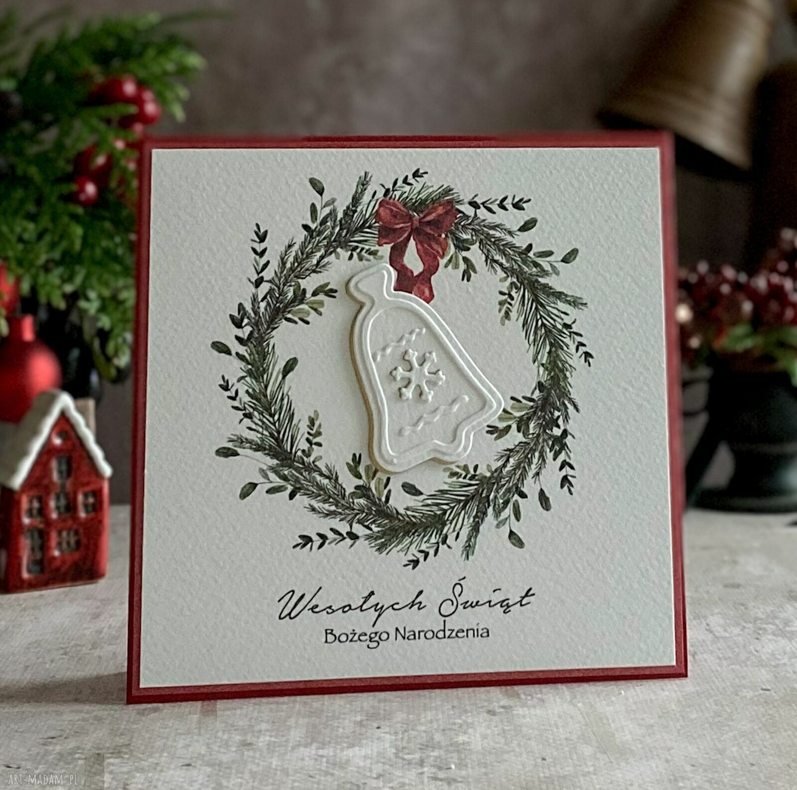 Personalizowana kartka na Boże Narodzenie BN 28A - ręcznie robiona z kopertą 14x14 cm
