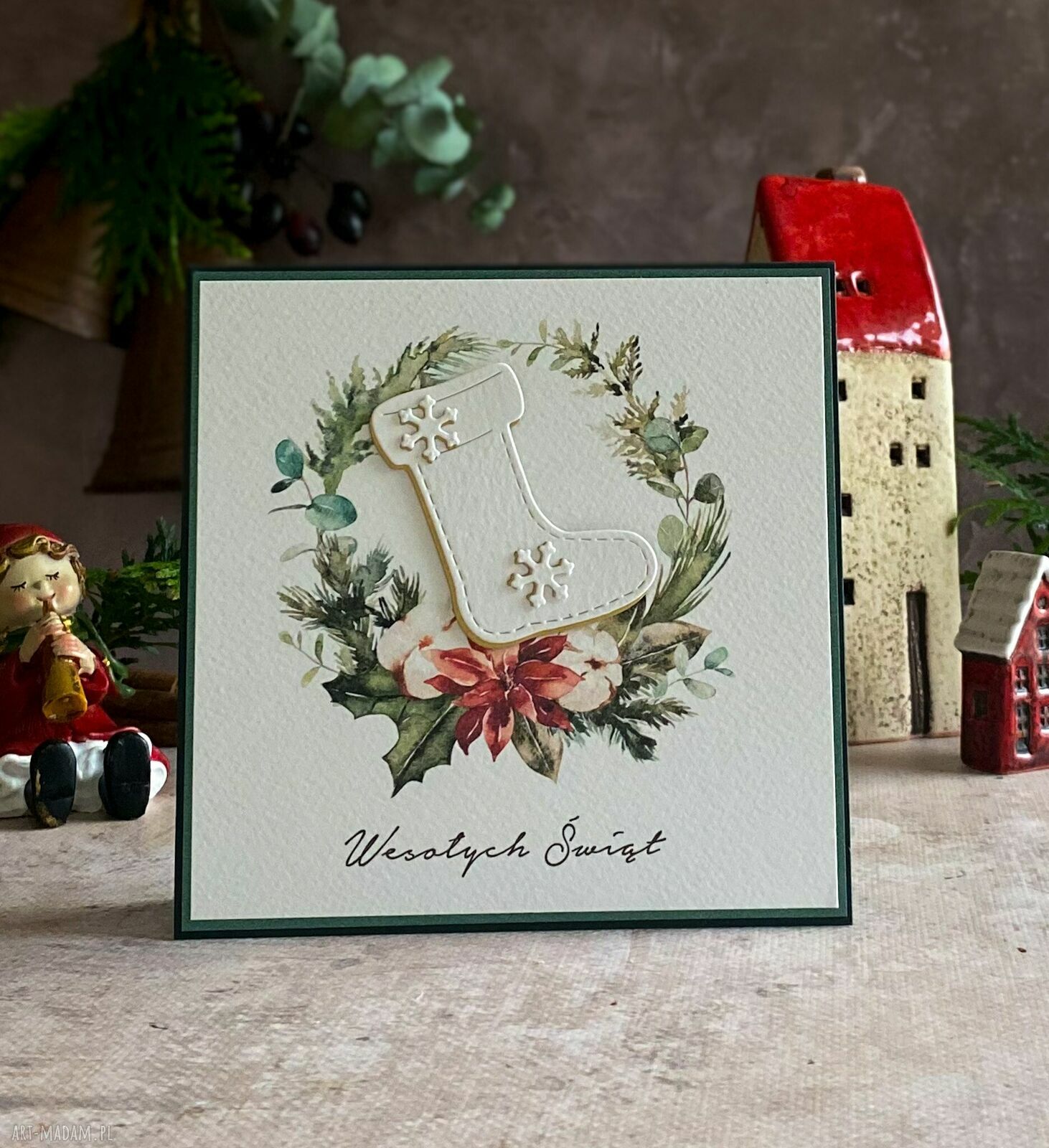 Personalizowana kartka na Boże Narodzenie BN 22E - ręcznie robiona 14x14 cm