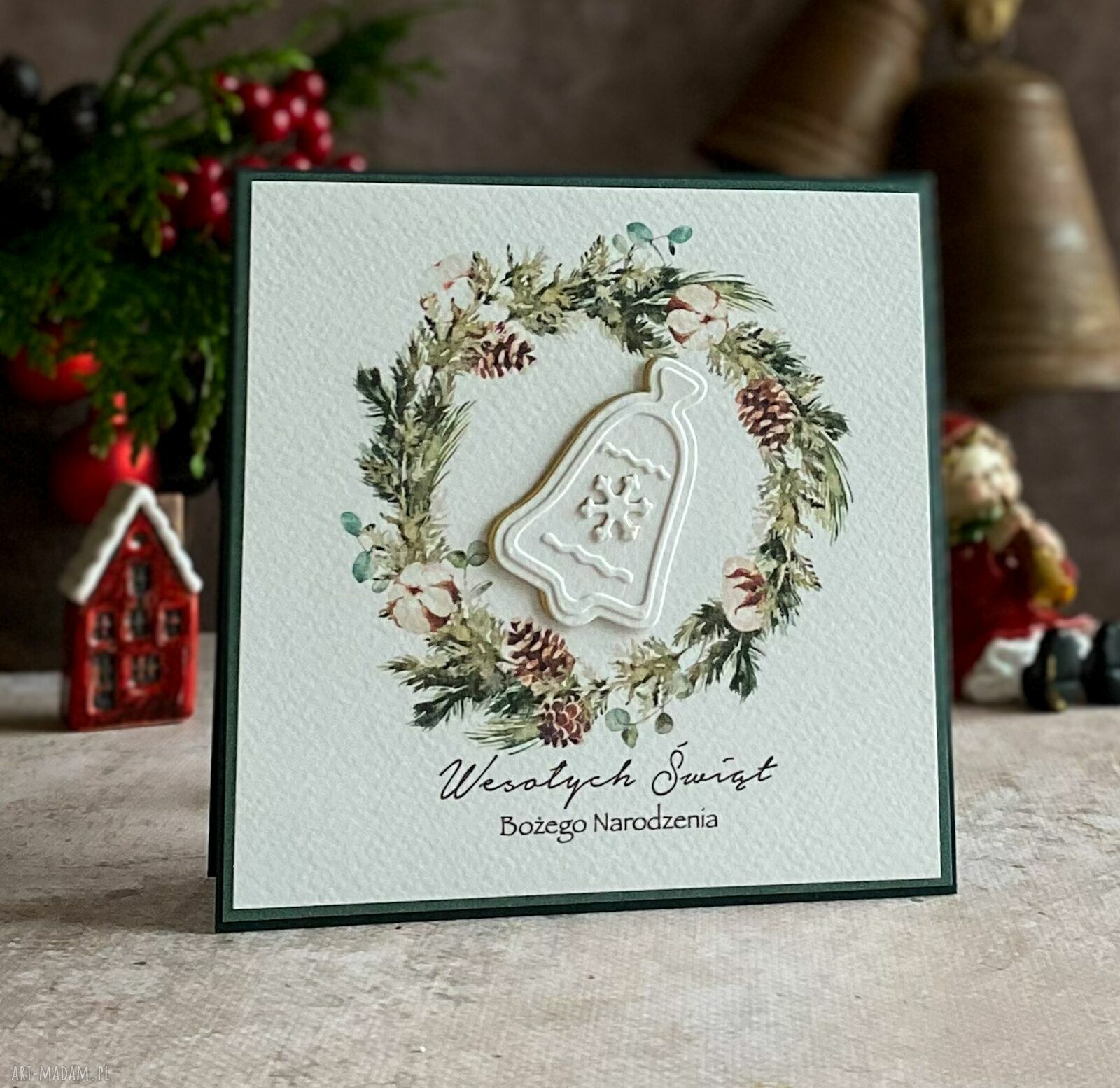 Personalizowana kartka na Boże Narodzenie BN 24A - elegancki wiankowy rękodzieł
