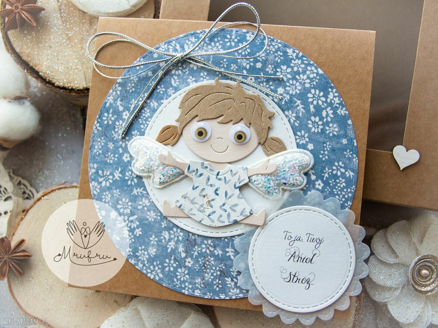 Personalizowana kartka z Aniołkiem Stróżem w pudełeczku. Narodziny. Chrzest. Roczek. Urodziny. handmade
