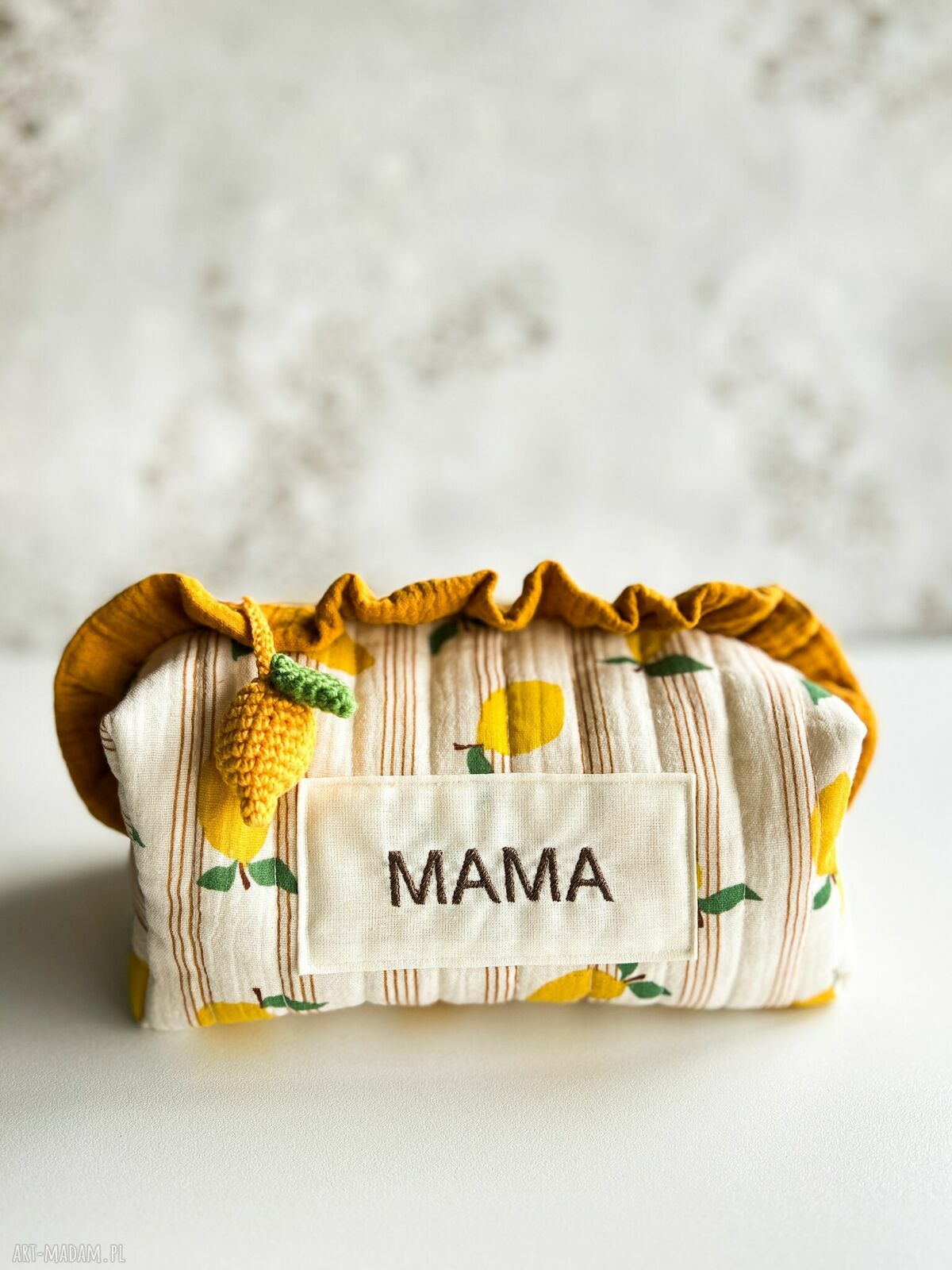 Personalizowana kosmetyczka MAMA z zawieszką - muślin i haft