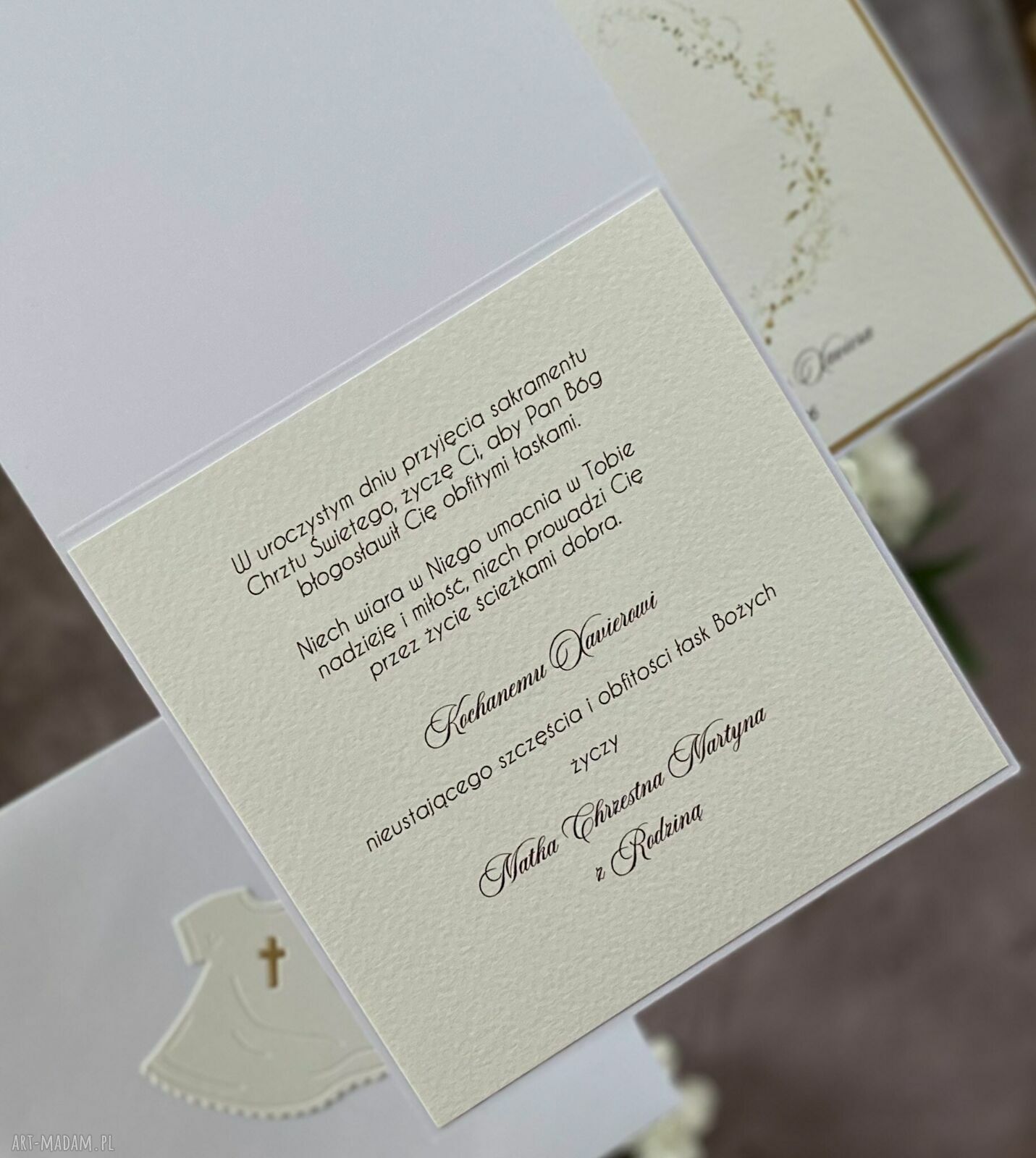 Personalizowana pamiątka chrztu - elegancka kartka w pudełku z kopertą