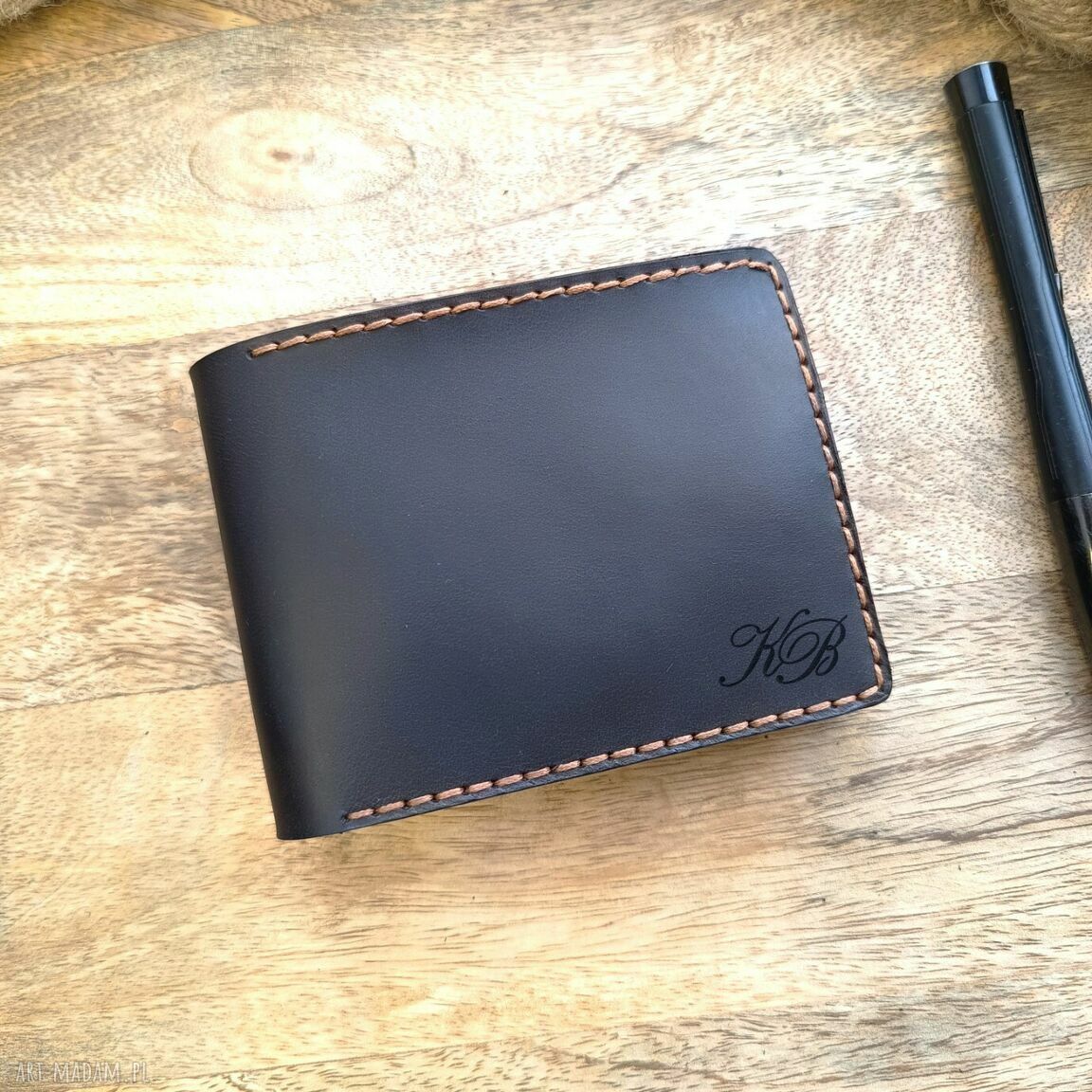 Personalizowany portfel skórzany na 8 kart z grawerem imienia - handmade
