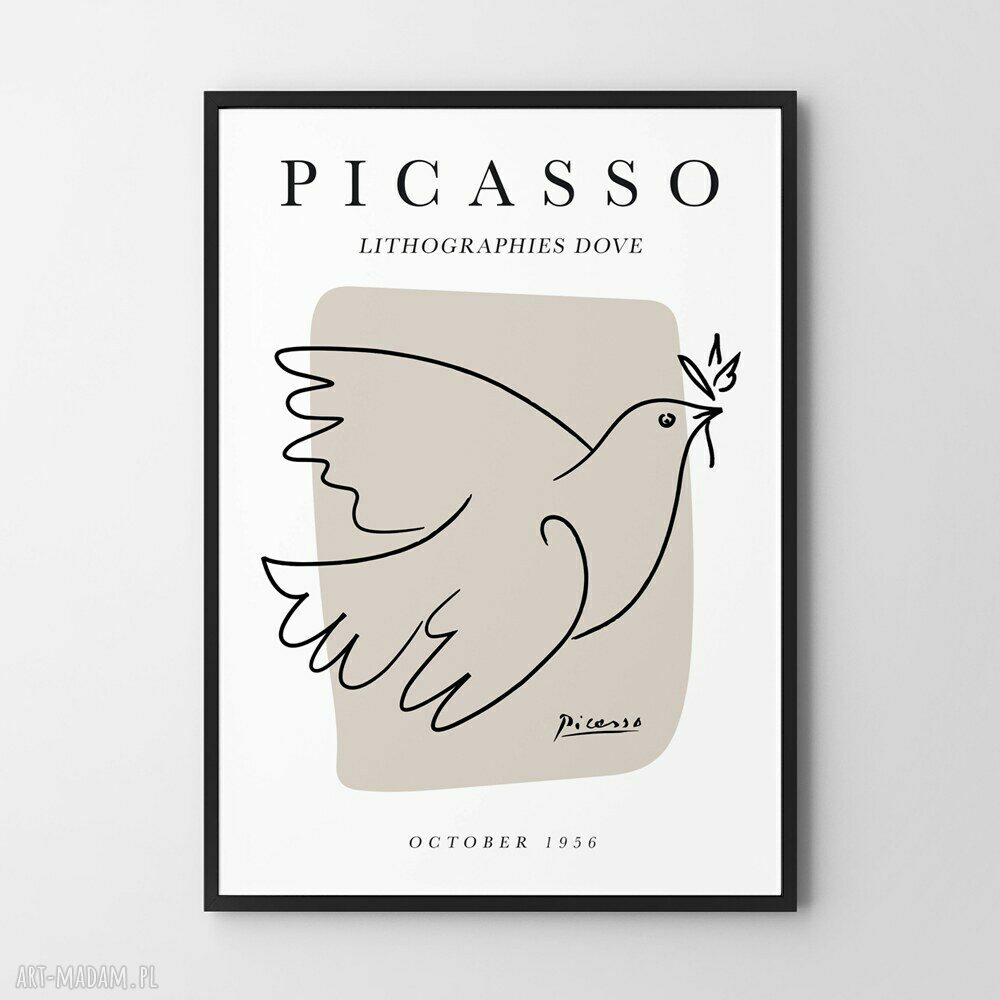 Beżowy, kobiecy plakat do sypialni - gołębica w szkicu 40x50 cm