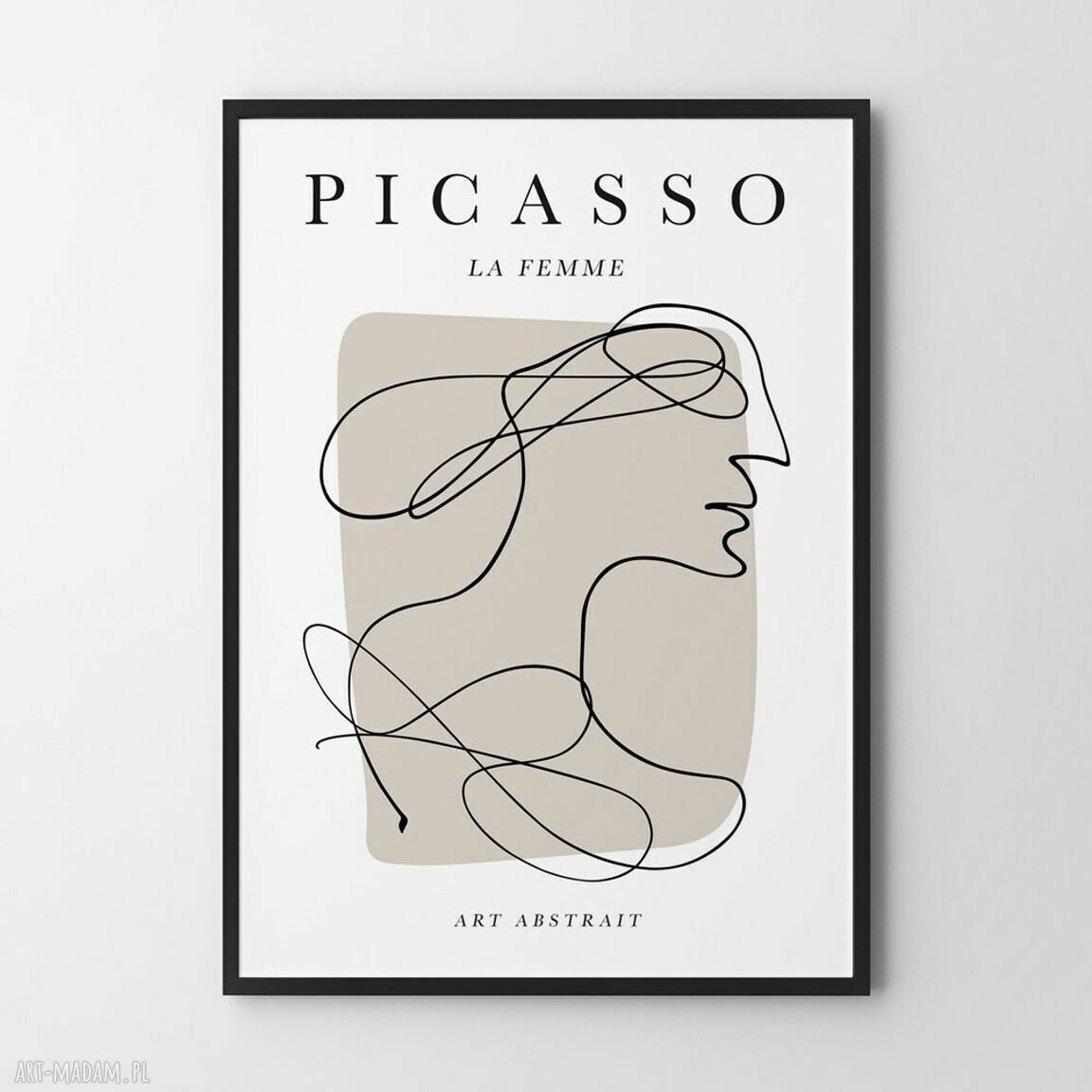 Plakat Picasso Kobieta La Famme 50x70 cm - beż, biel i czerń do Twojego wnętrza