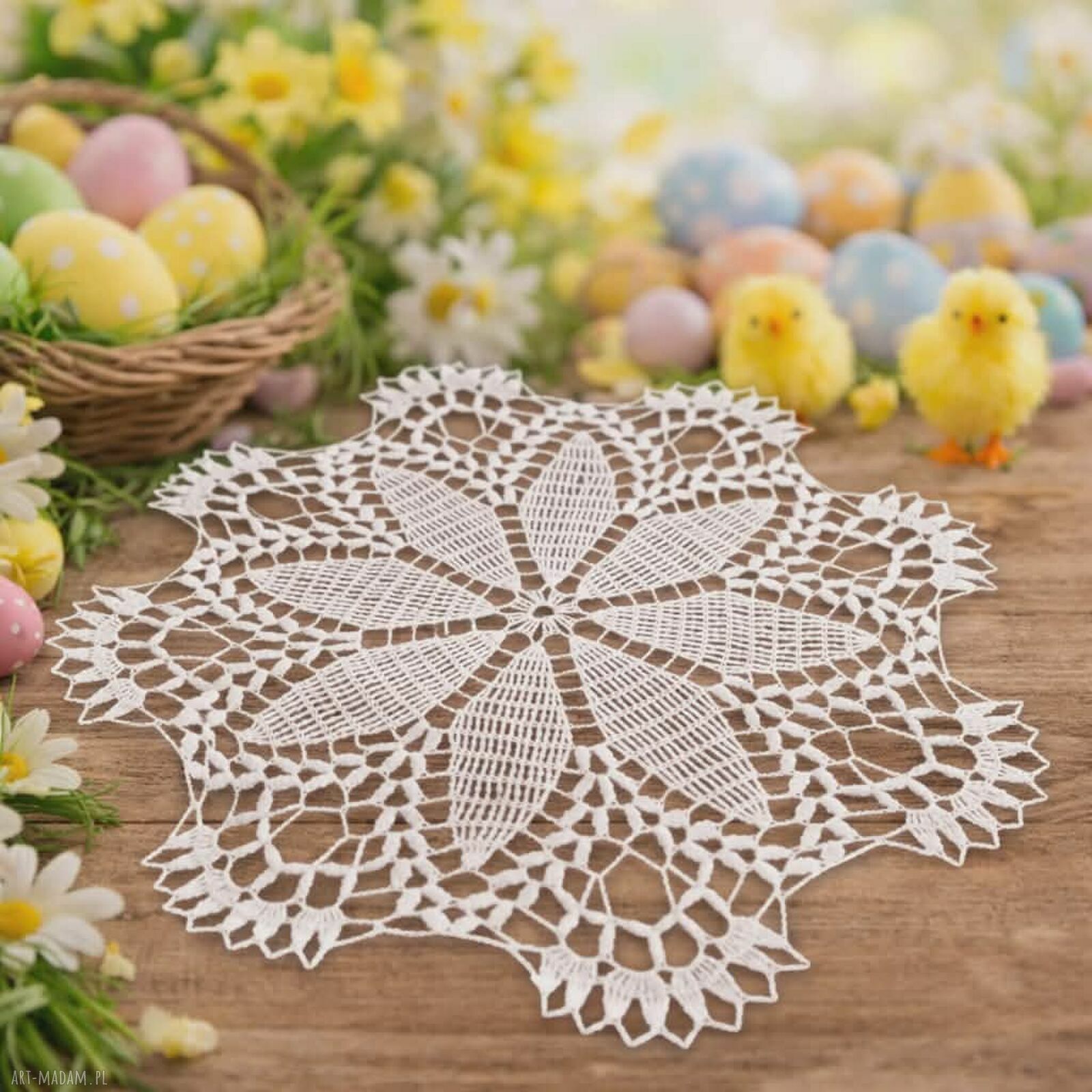 Serwetka szydełkowa do koszyczka wielkanocnego - biała ażurowa ok. 40 cm
