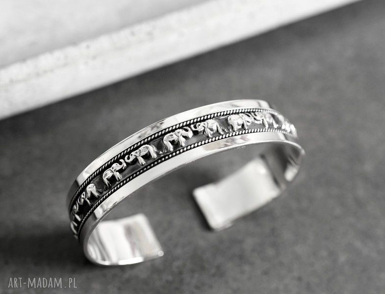 bransoletki: 925 Srebrna bransoletka SŁONIE Ręcznie wykonane