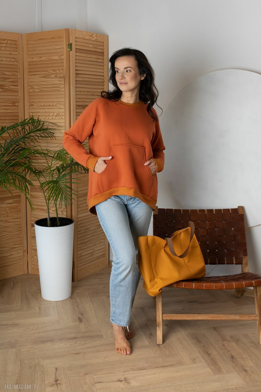 Luźna bluza damska z bawełny w kroju tuniki - bez kaptura, duże rozmiary