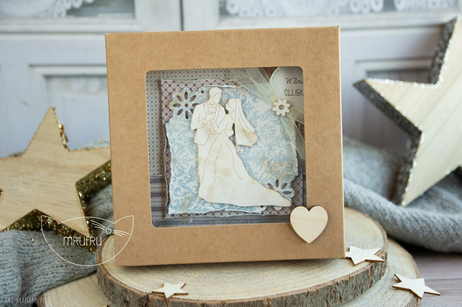 kartki: Piękna rustykalna KARTKA ŚLUBNA w pudełeczku. Niezwykła pamiątka z okazji
