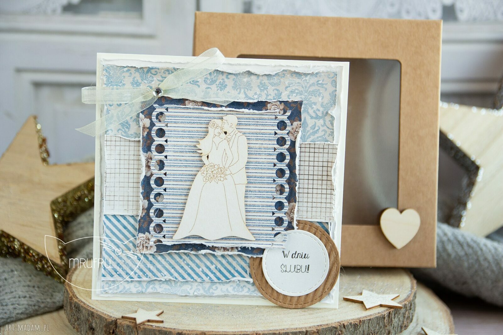 kartki: Piękna rustykalna KARTKA ŚLUBNA w pudełeczku. Niezwykły prezent z okazji ślubu