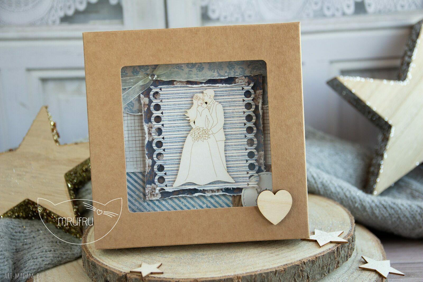 kartki: Piękna rustykalna KARTKA ŚLUBNA w pudełeczku. Niezwykły prezent z okazji ślubu