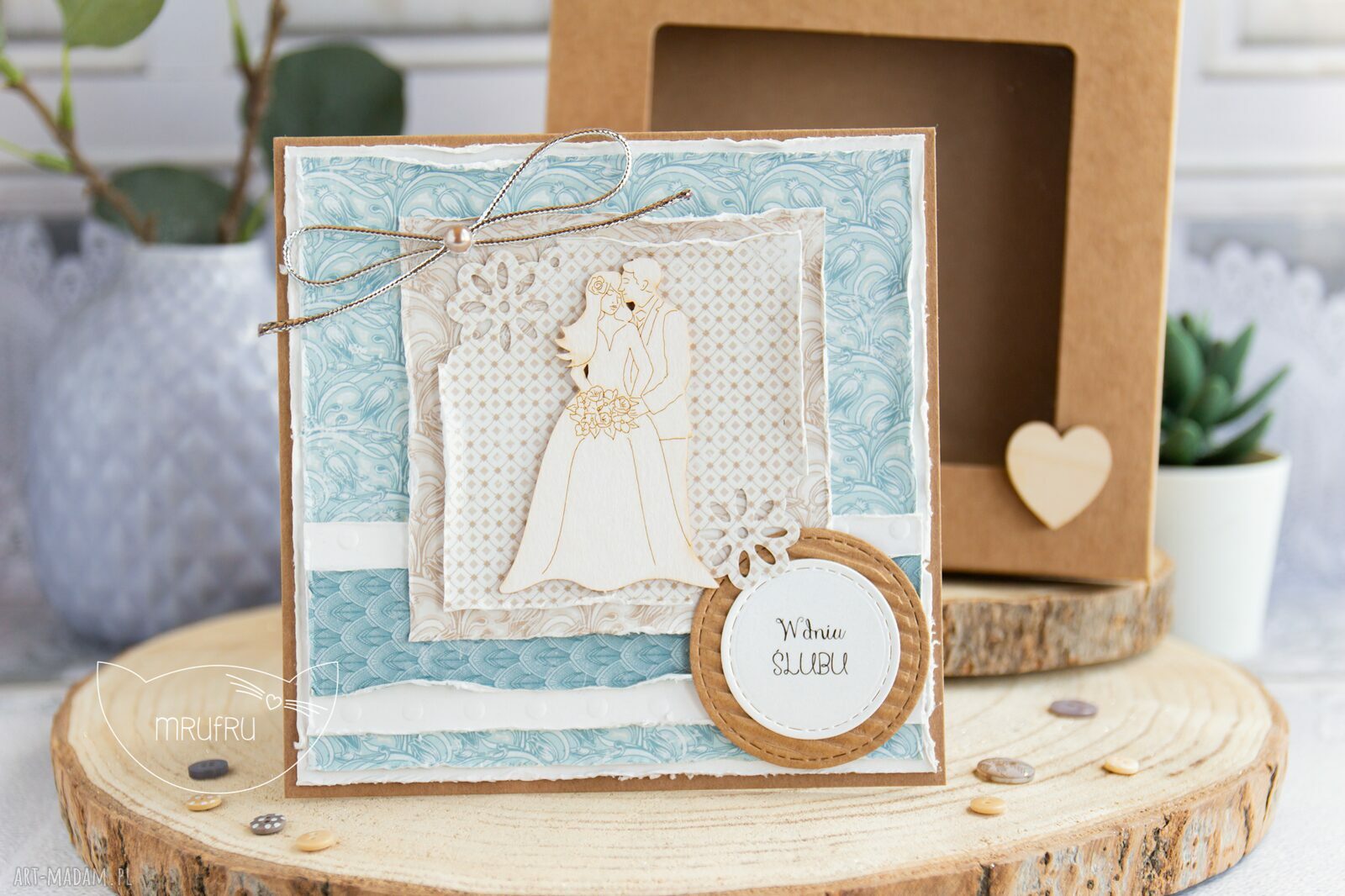 kartki: Piękna rustykalna KARTKA w pudełeczku. Prezent ślubny. hand made