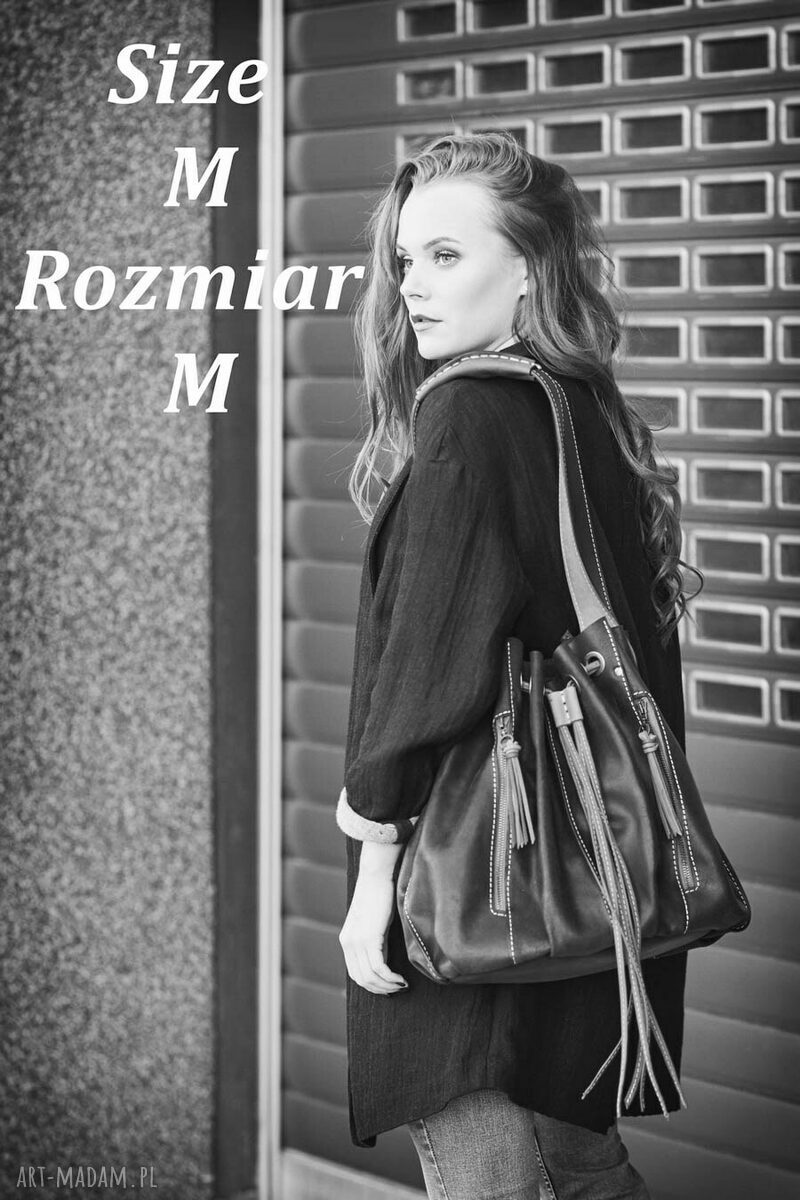 Szaro-granatowa skórzana torba na ramię Marlena - ręcznie robiona