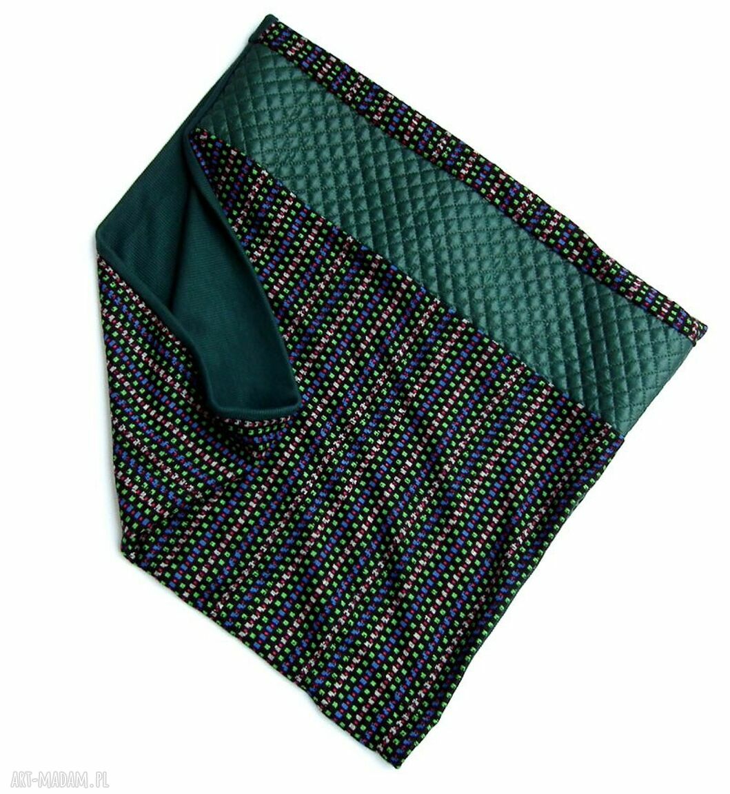 Piękny komin-szal „Leśna Wróżka” - damski handmade z ciemno szmaragdową skórką ekologiczną