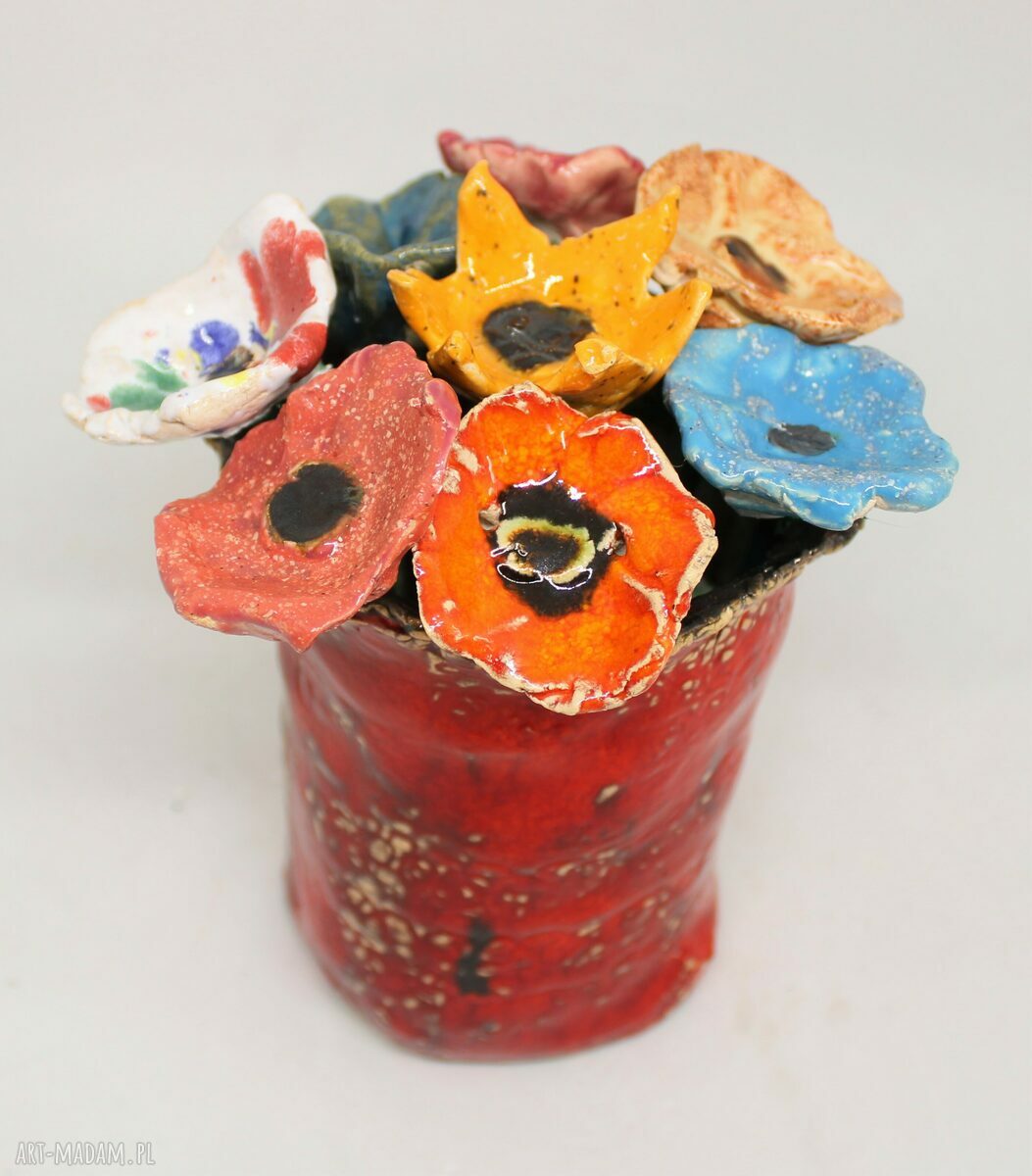 Komplet kwiatów ceramicznych 8 szt. z wazonem