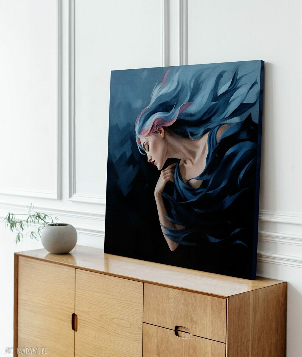 Piękny obraz Kobieta blue - 80x80 cm na płótnie canvas