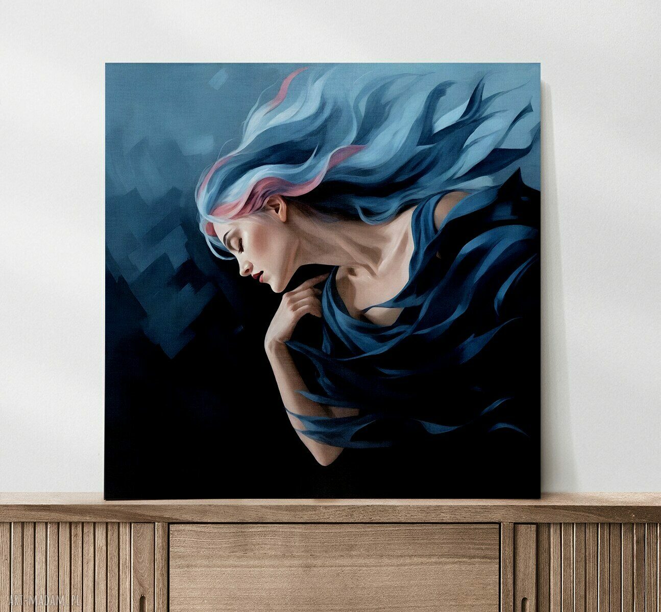 Piękny obraz Kobieta blue - 80x80 cm na płótnie (canvas)