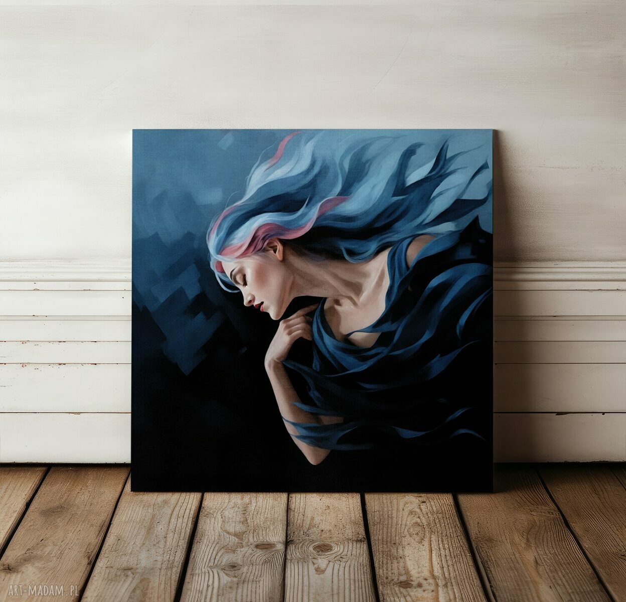 Piękny obraz Kobieta blue - 80x80 cm na płótnie (canvas)