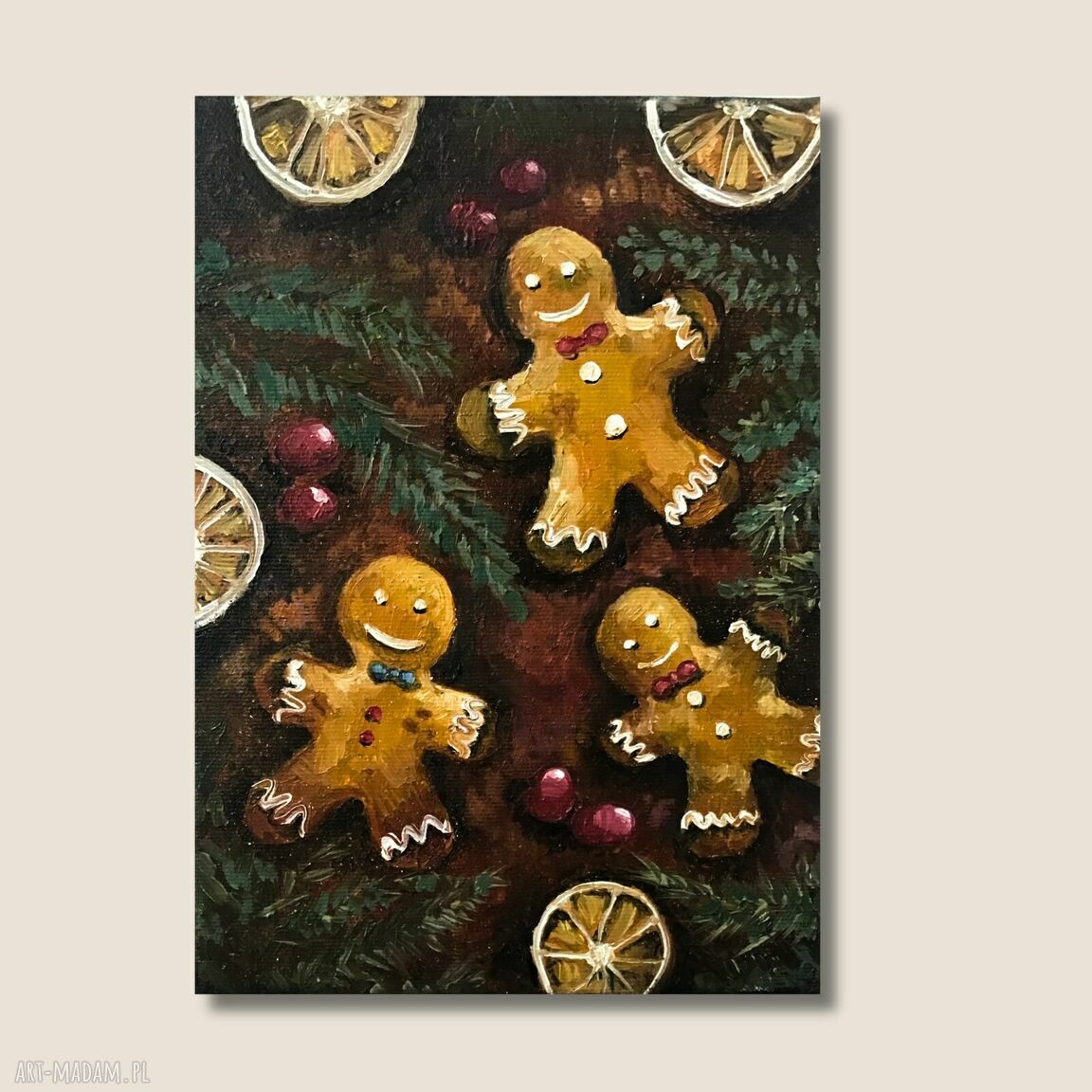 Pierniczkowa świąteczna magia - obraz olejny ręcznie malowany 18x24 cm