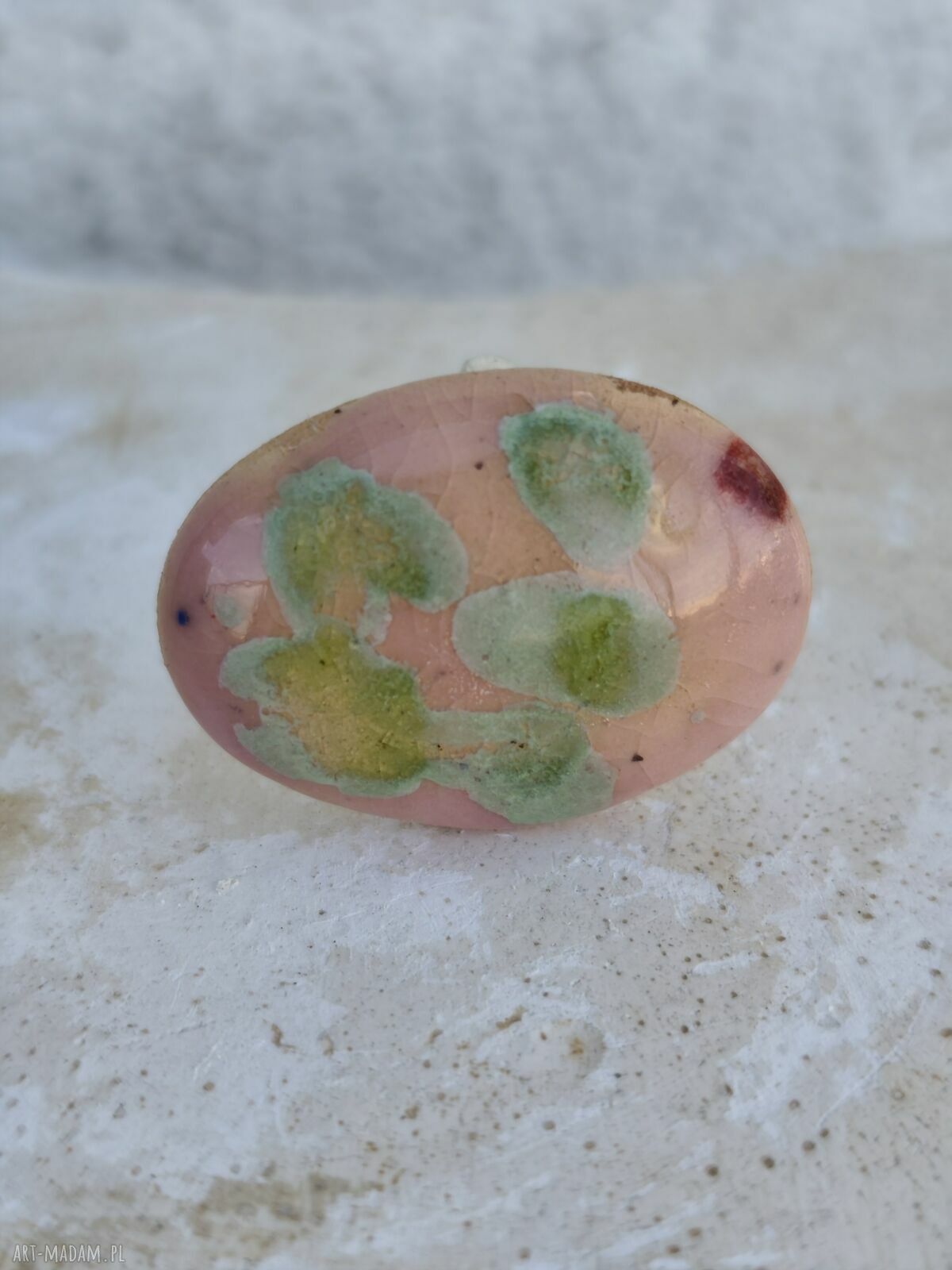 Pierścień ceramiczny P3 - pastelowy róż i zielone wzory