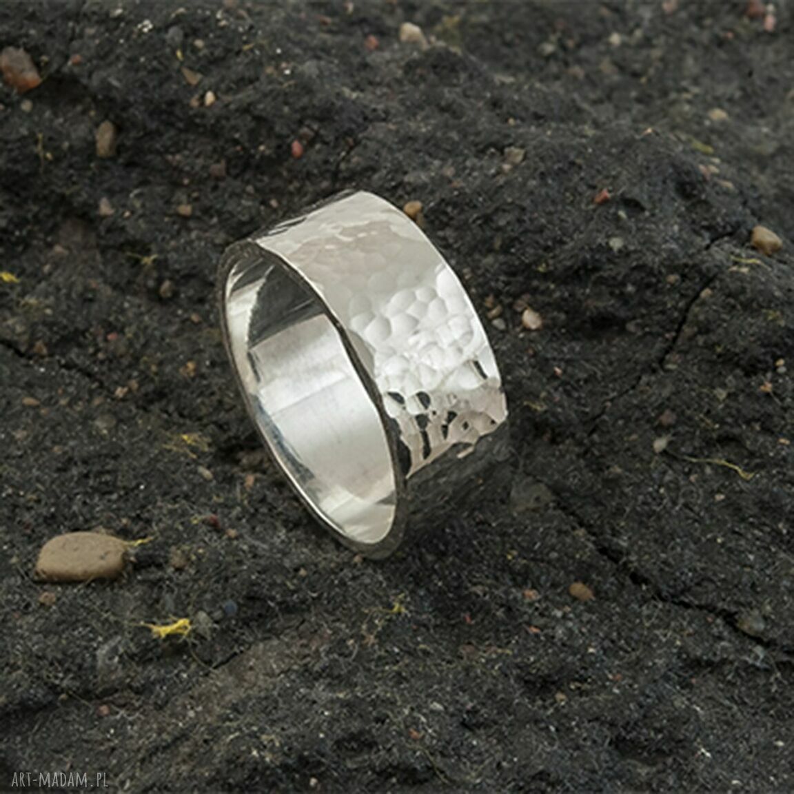 Obrączka srebrna 925 młotkowana - pierścień unisex (01)