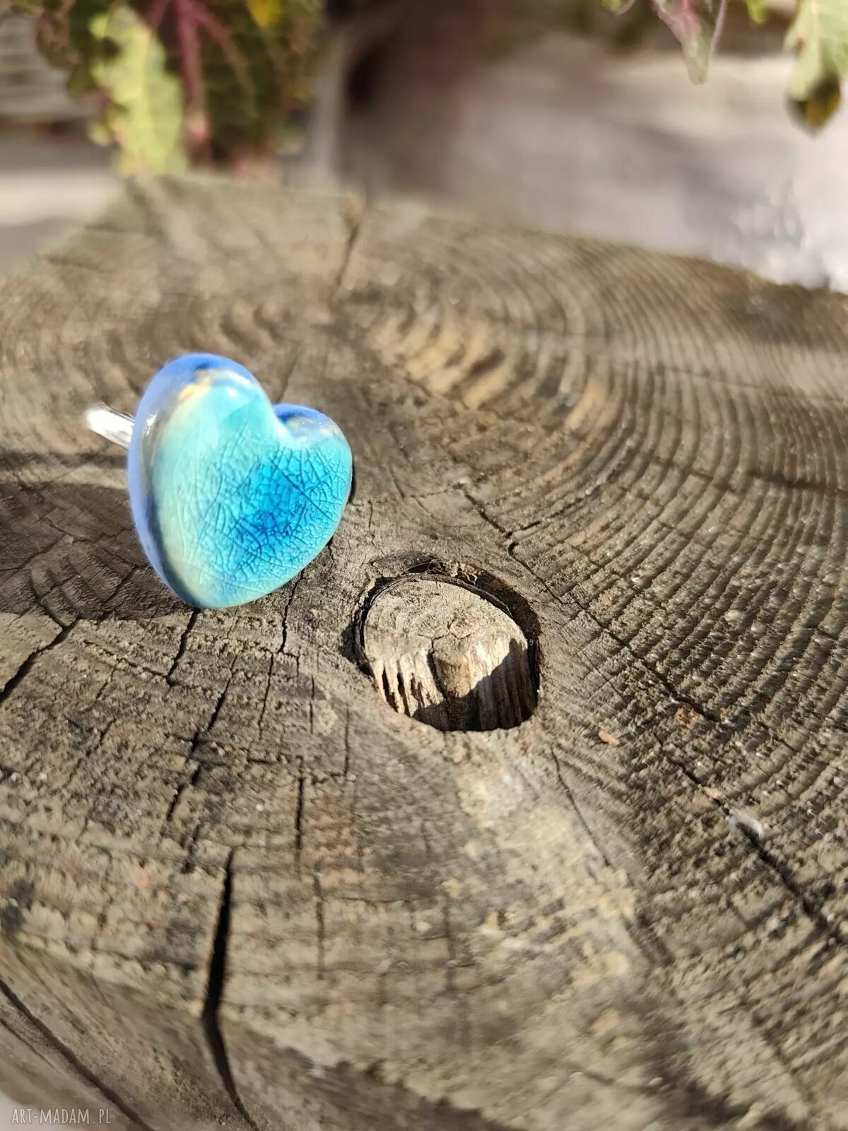 Turkusowy pierścionek ceramiczny na stali nierdzewnej