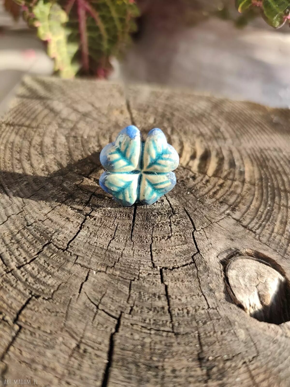 Turkusowy pierścionek ceramiczny na stali nierdzewnej