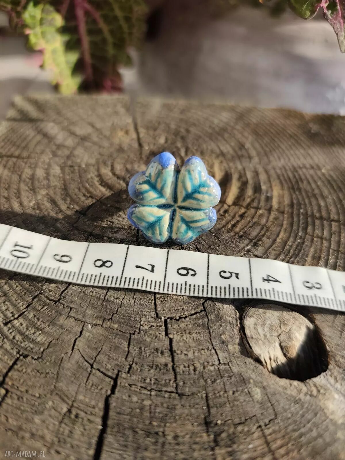Turkusowy pierścionek ceramiczny na stali nierdzewnej