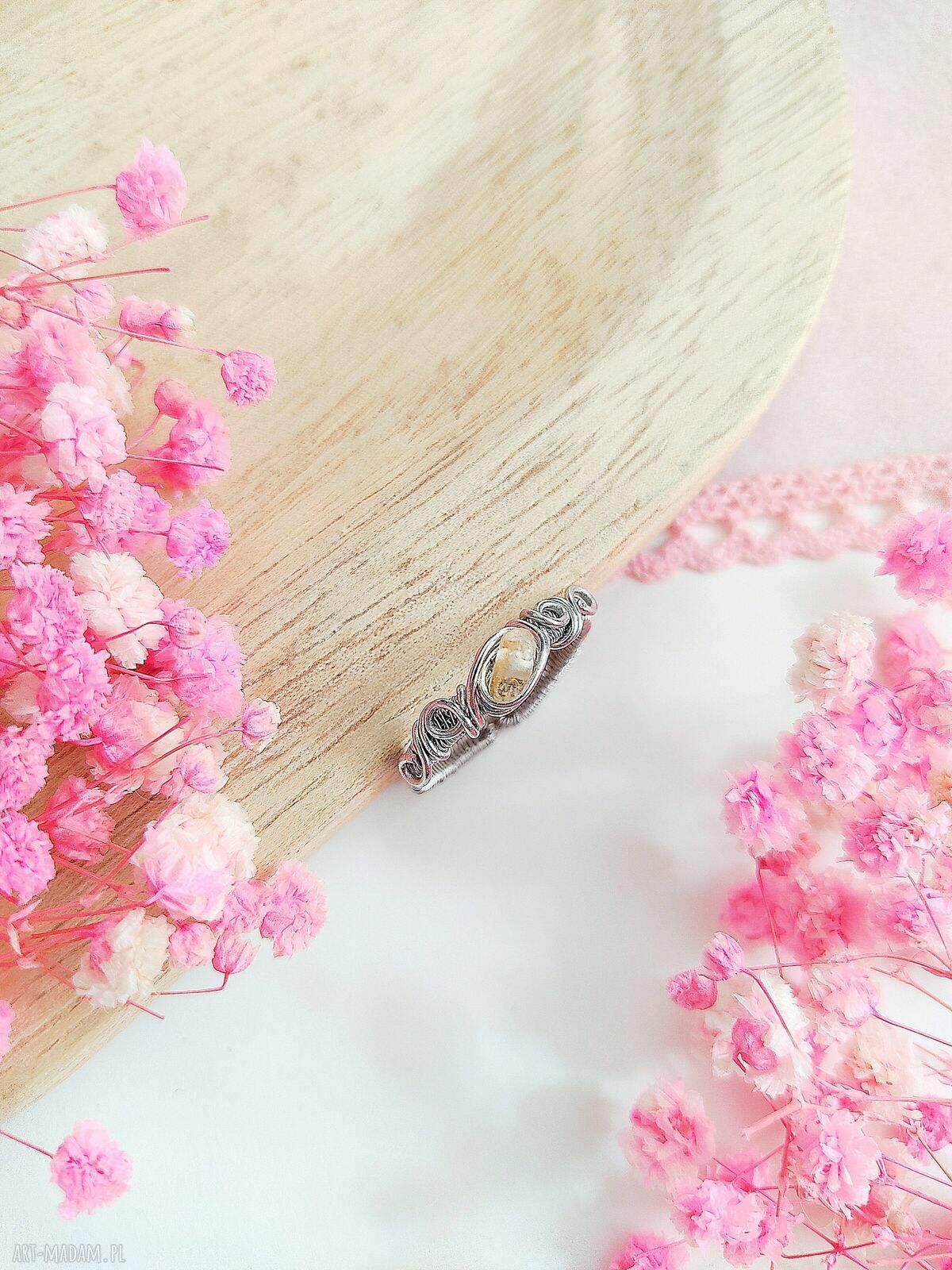 Pierścionek Cytryn regulowany ze stali chirurgicznej (handmade wire wrapping)