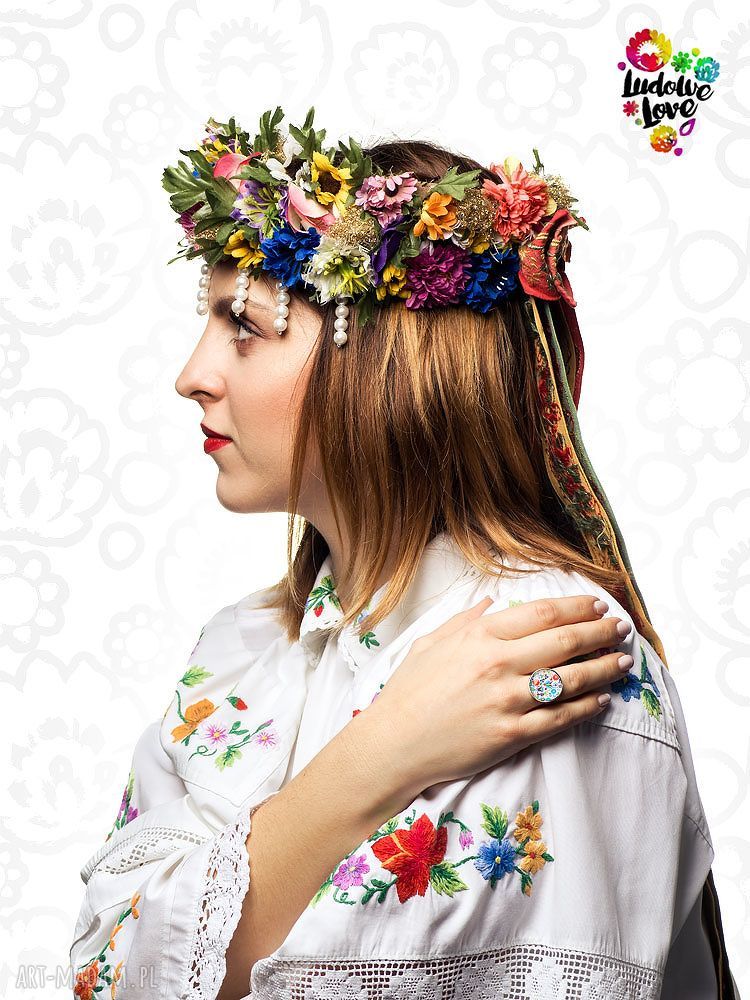 Pierścionek Kaszubski - regulowany ręcznie robiony folk pod szkiełkiem