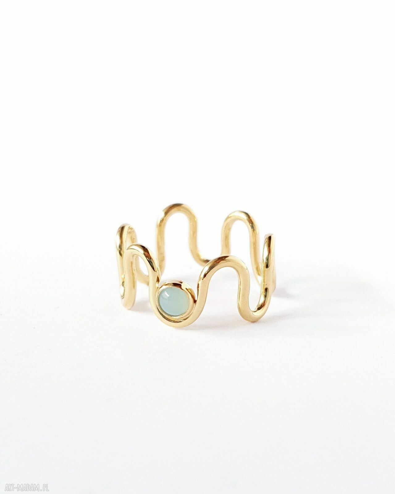 Minimalistyczny pierścionek LINIA No. 1 złocony z agatem aqua
