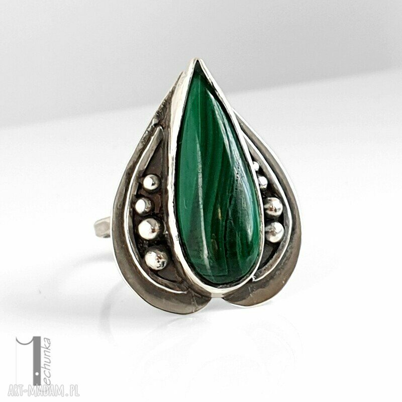pierścionki: Nelumbo zielony srebrny pierścień z malachitem Ręcznie robione