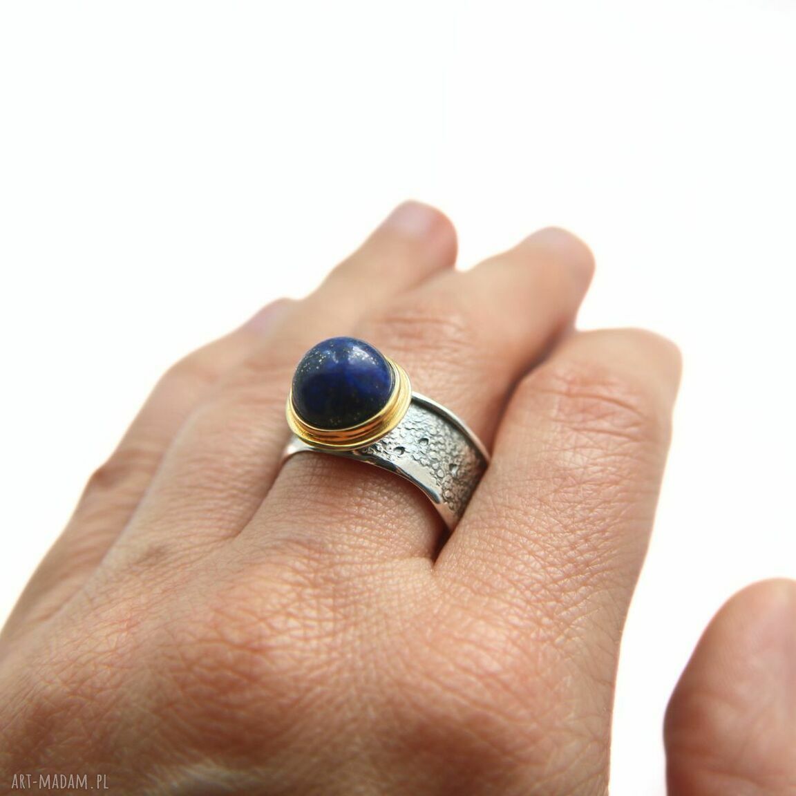 Srebrny pierścionek z lapis lazuli - srebro 925, regulowana obrączka