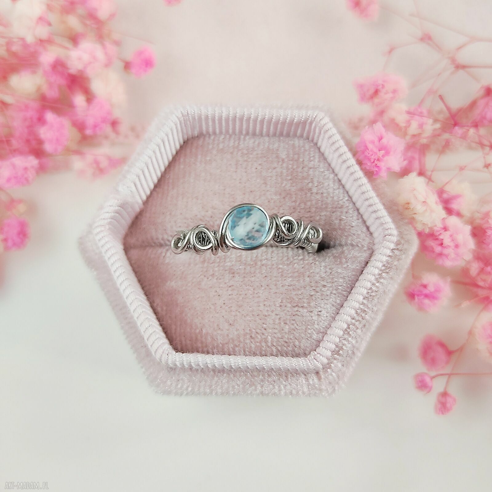 Pierścionek Topaz regulowany ze stali chirurgicznej - handmade wire wrapping